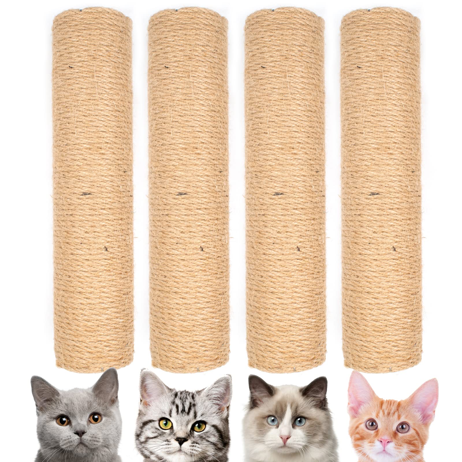 4PCS 12 Inch Cat Scratching Post with Natural Sisal Rope Cat Scratch Pole Scratching Tree Scratching Posts for Indoor Replacement Part Accessories for DIY Cat Tower Hammock