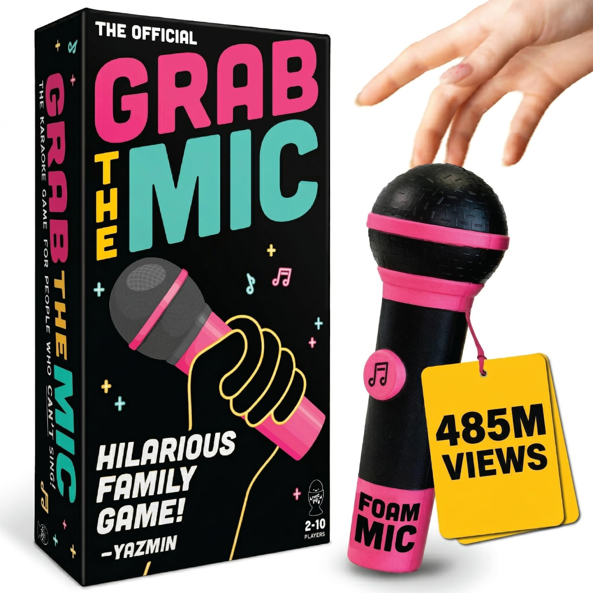 Lucky Egg Official Grab The Mic – Family Karaoke Board Game w/Foam Mic, 8+ Ages, 2-10 Players - Games for Bad Singers w/ 240 Lyrics (120 Cards) Second Edition