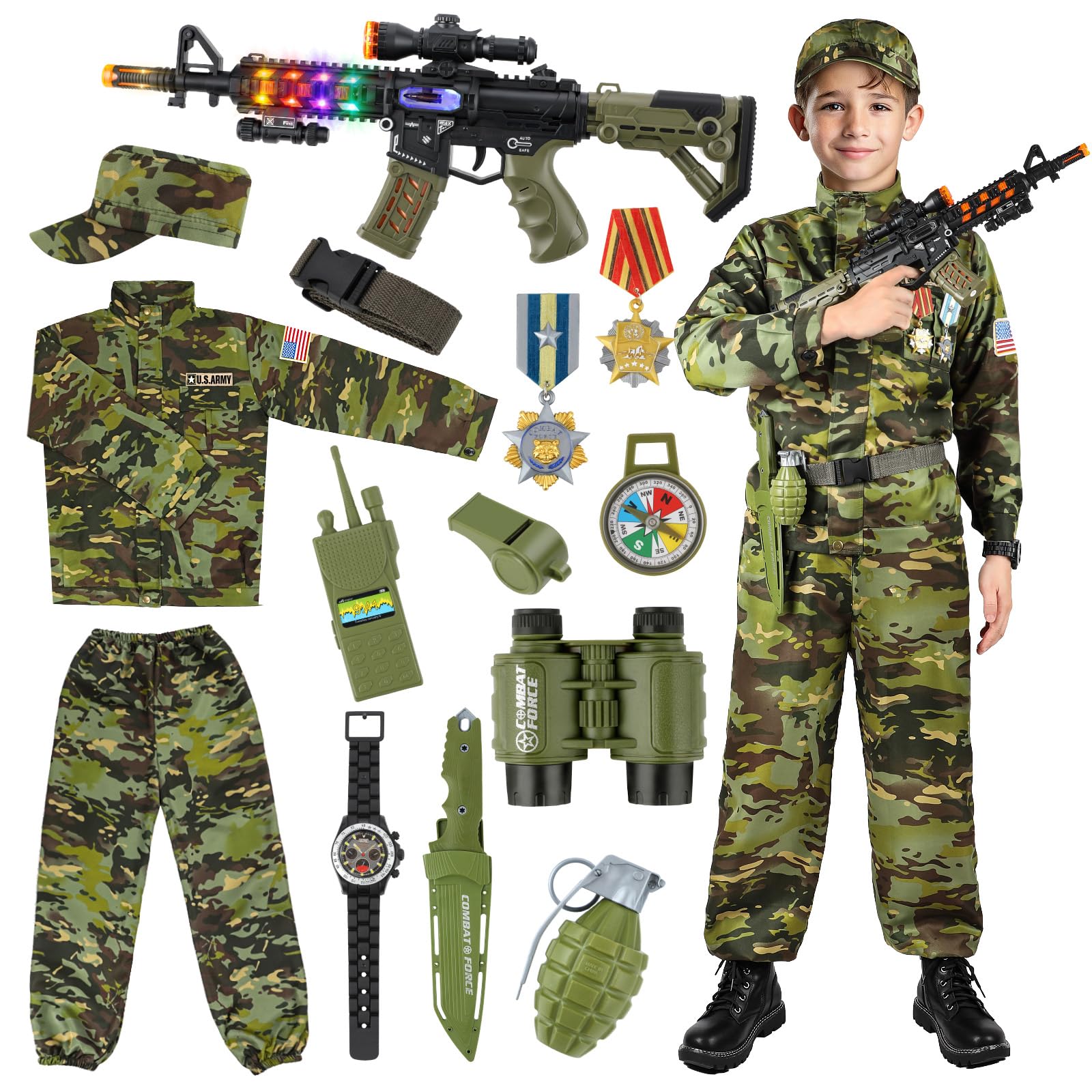 Metemot Kids Army Costume for Boys, Military Army Costume with Army Toys, Solider Boy Dress up, Halloween Costumes for Boys…