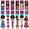 dollbie 6 Pack African American Fashion Dolls Set with Mix & Match Outfits – 11.5" Posable Black Dolls & 5 Accessories Each (Crown, Necklace, Headscarf & More) + Pink Gift Case
