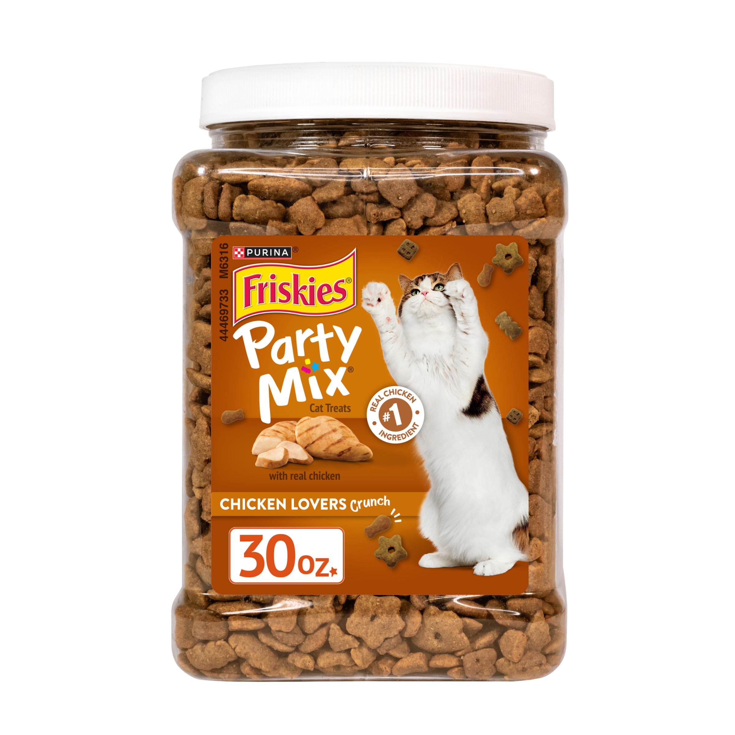 Purina Friskies Party Mix Chicken Lovers Crunch?with?Real Chicken?Cat Treats - 30 oz Canister
