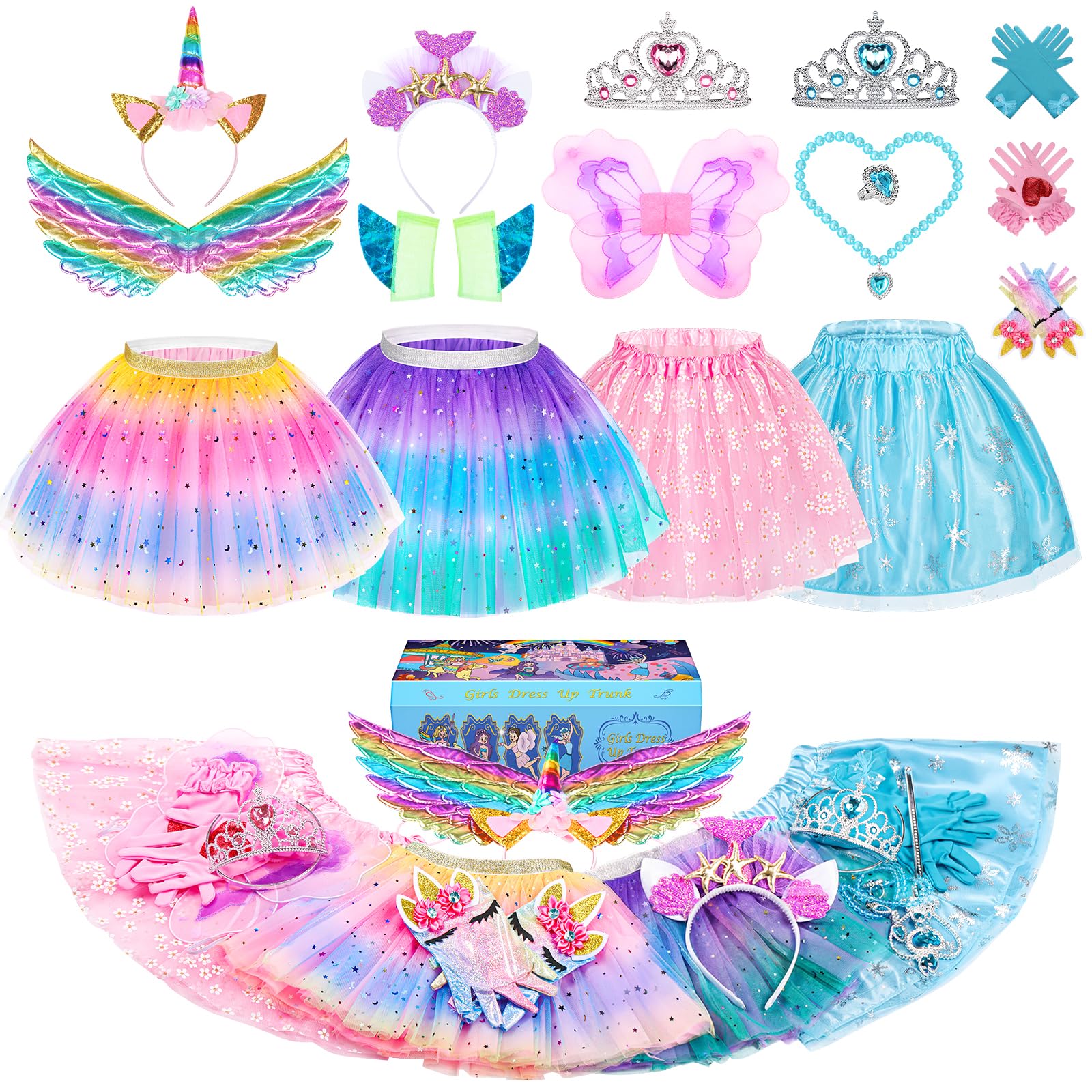 Little Girls Dress Up Costume Set, Fairy and Mermaid Princess Dress Up Clothes Pretend Play Costume for Toddler Girl 3 4 5 6