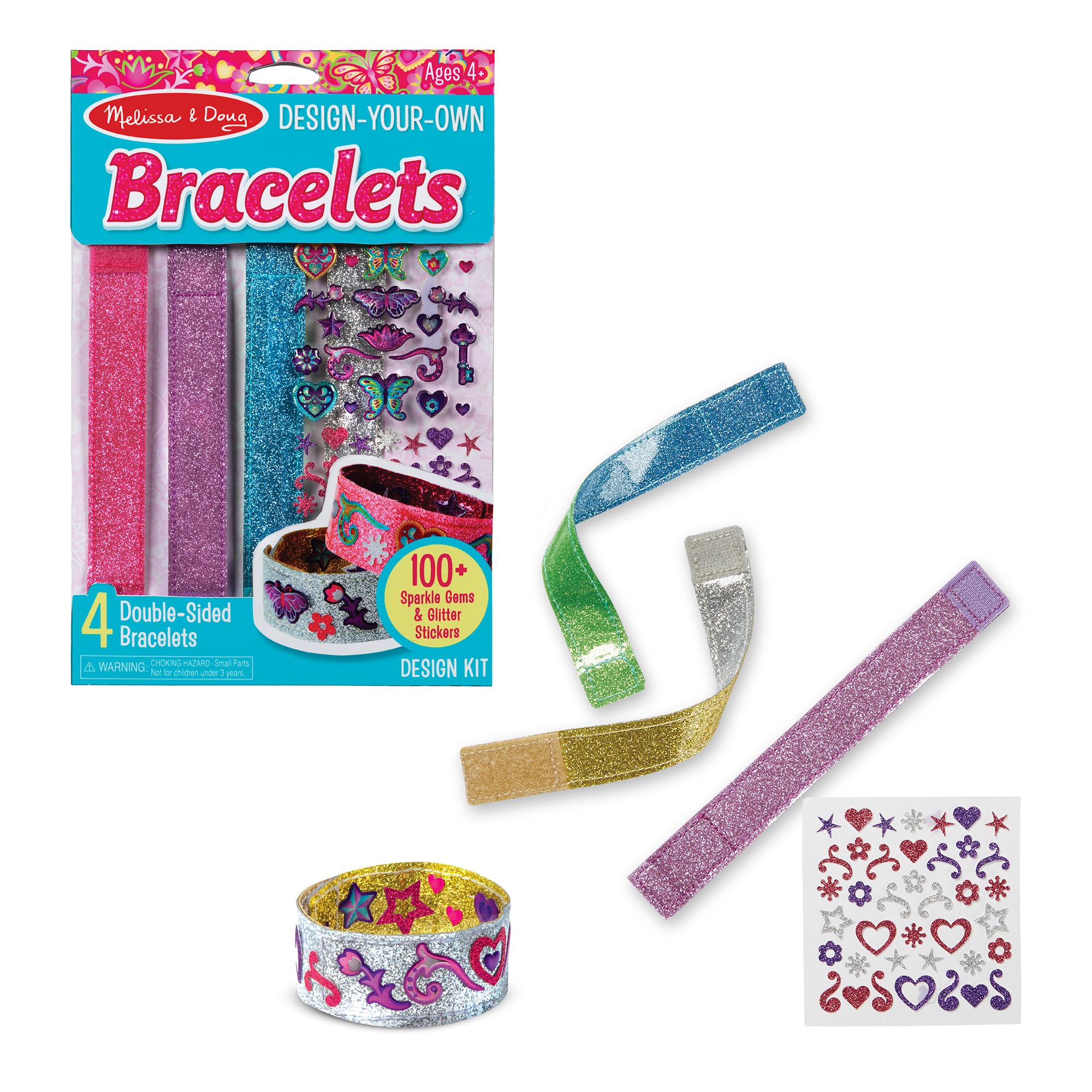 Melissa & Doug Design-Your-Own Bracelets with 100+ Sparkle Gem & Glitter Stickers, Kids Snap Bracelets, Stickers & Jewelry Crafts, Preschool Toys for Girls & Boys Ages 4+