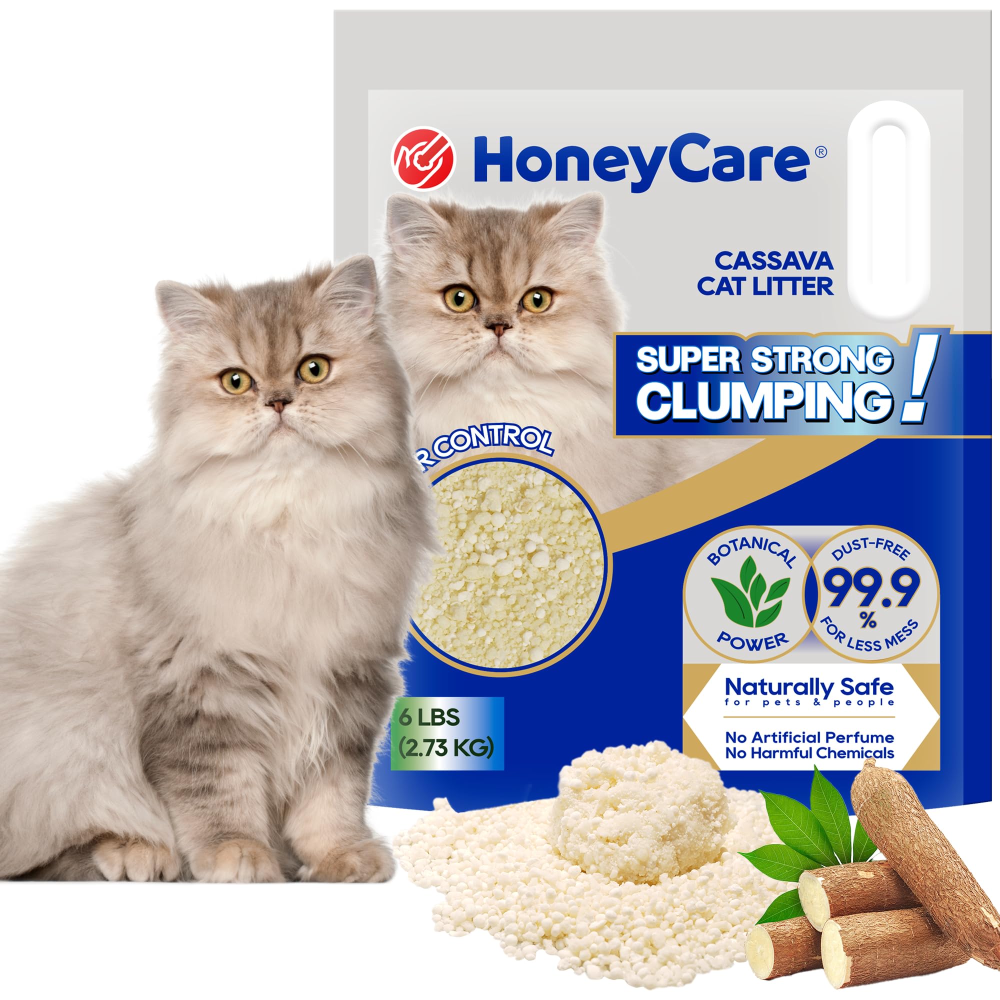 HoneyCare Cassava Cat Litter | Natural Cassava Formula | Fast Clumping & Odor Control | Low Dust & Eco-Friendly | 6 lbs