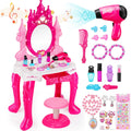 Kids Vanity for Girls, Toddler Makeup Vanity Table and Chair Set Set Toys with Music Light, Pretend Play Princess Dress Up Playset Gift for Toddler Girls 3 4 5 6 Years Old
