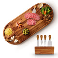TIDITA 30 inch Large Acacia Wood Charcuterie Board with 4 Knives Set, Magnetic - 3 Parts Wooden Round Tray for Cheese - Long Appetizer Board for Serving Food Platter Cracker Snack