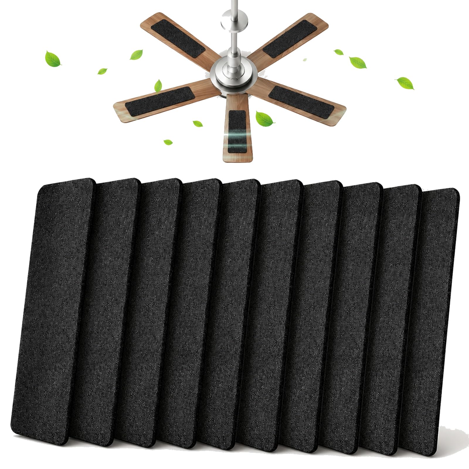 10 Pack Ceiling Fan Filters for Blades, Fan Air Purifier Pads with Activated Coconut Shell Carbon, Easy-Stick Universal Air Filter, Effective Against Common Household Pollutants
