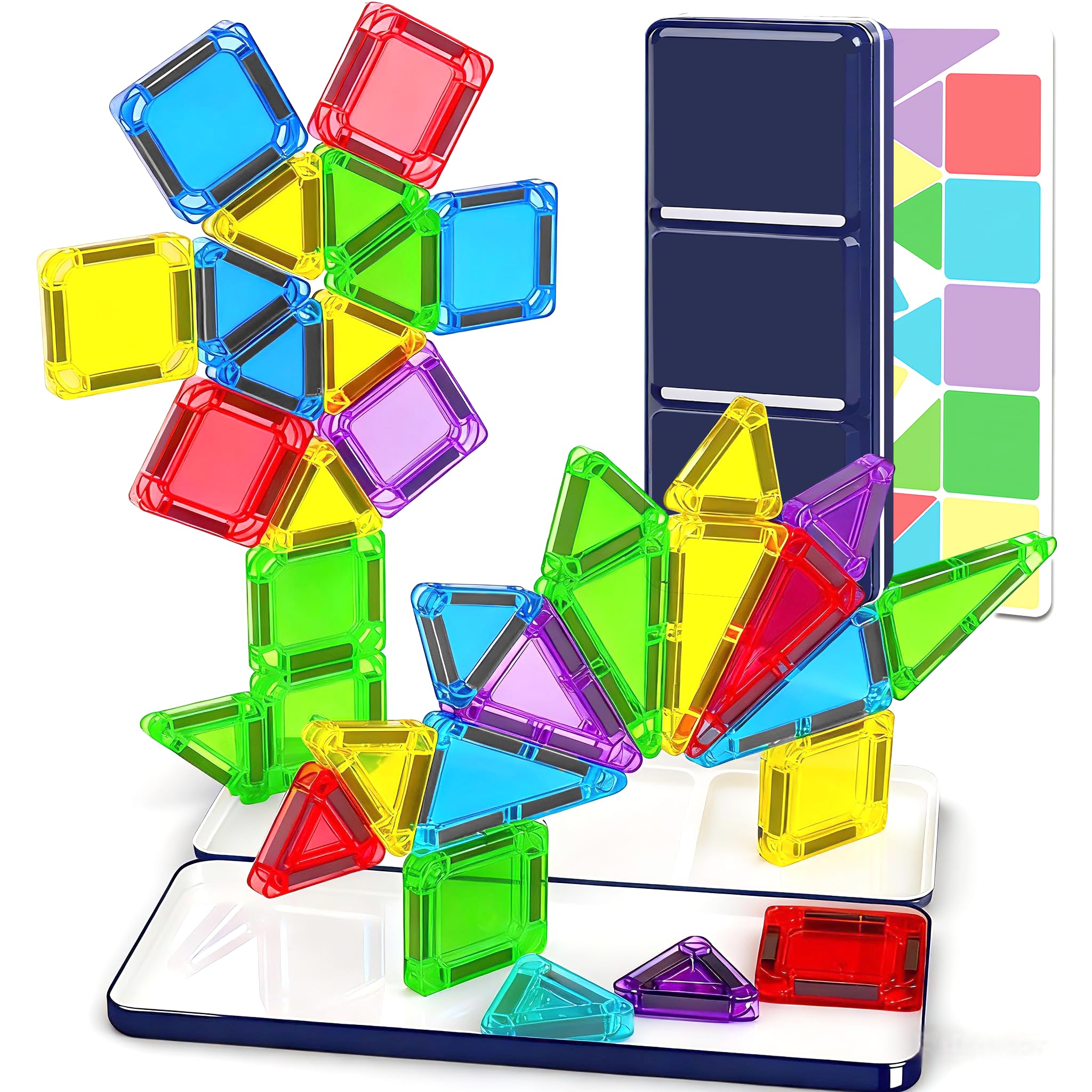 Mini Magnetic Tiles Travel Set with Case 30pcs, Mini Travel Magnet Tiles, Portable Travel Size Magnetic Tiles for Kids Ages 3-5 4-8 Boys Girls, STEM Magnet Toys for Outdoor, Kids Gift