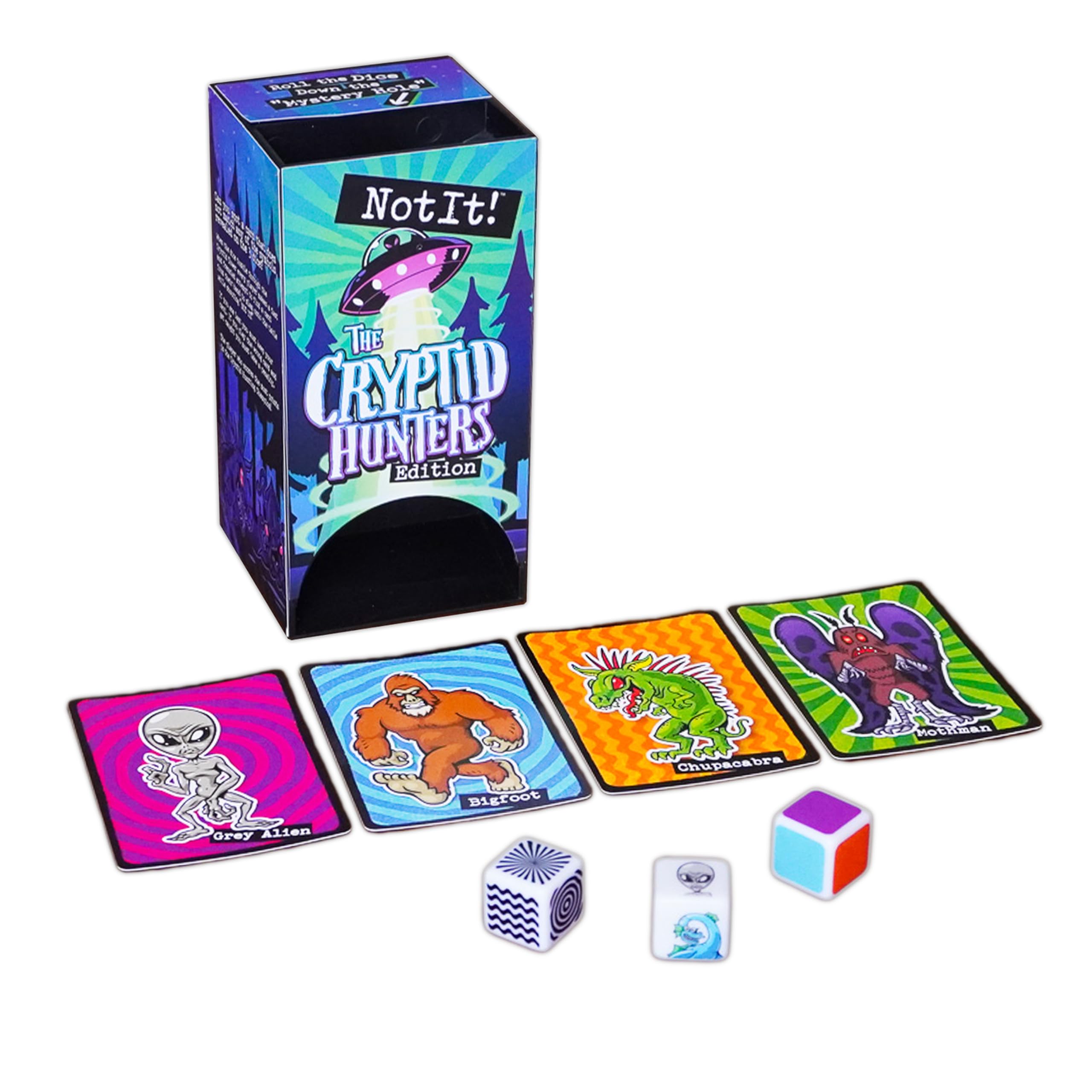 Not It! Cryptid Hunters – Fast-Paced Dice & Card Game for Kids & Families | Bigfoot, Mothman & Alien-Themed Matching Game | Ages 6+ | 2–6 Players | Fun Party & Travel Game