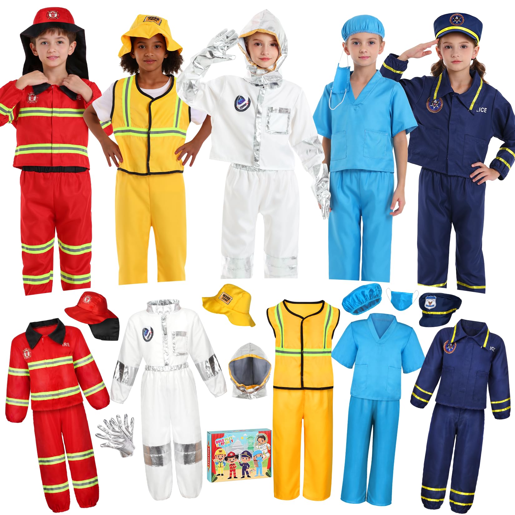Toddle Dress Up Clothes Boys Dress Up Costumes for Play Kids Career Role Play Age 3-5 Police Doctor Firefighter Astronaut Construction for Kids Halloween Costumes Birthday Gifts