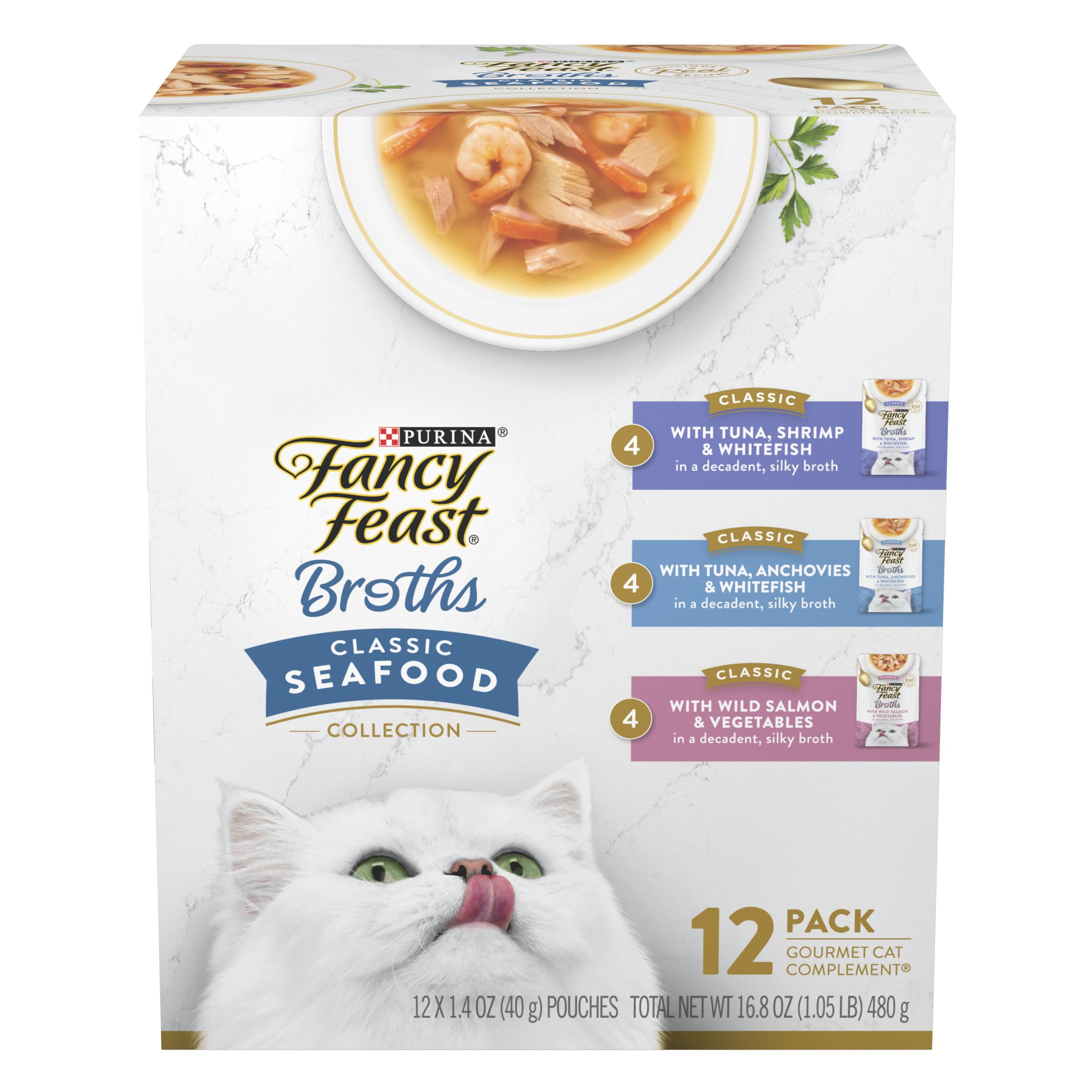 Purina Fancy Feast Lickable Wet Cat Food Broth Complement Classics Collection Variety Pack - (Pack of 12) 1.4 oz. Pouches