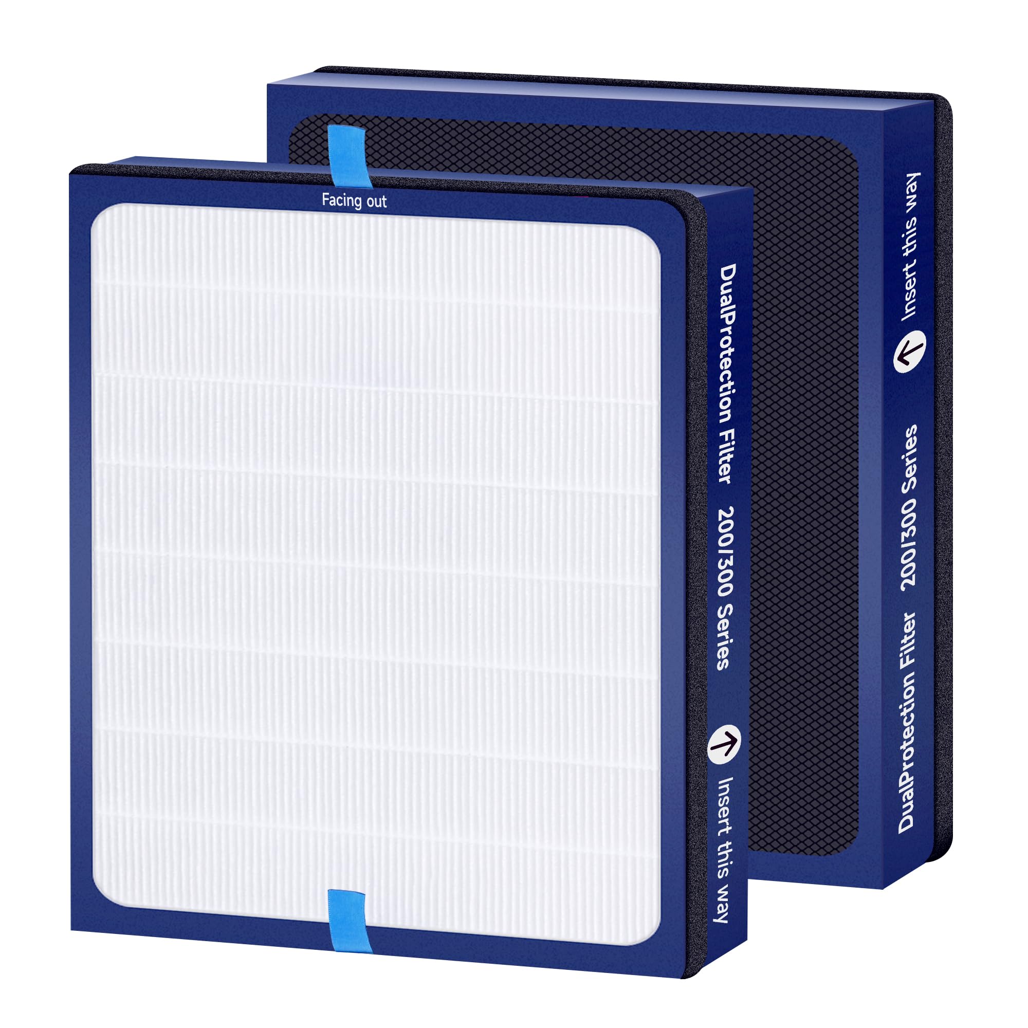 2 Packs Classic 200 300 Series DualProtection Replacement Filter Compatible with Blueair Classic 200/300 Series Air Cleaner Purifier Models 201, 203, 205, 215B, 250E, 270E, 303