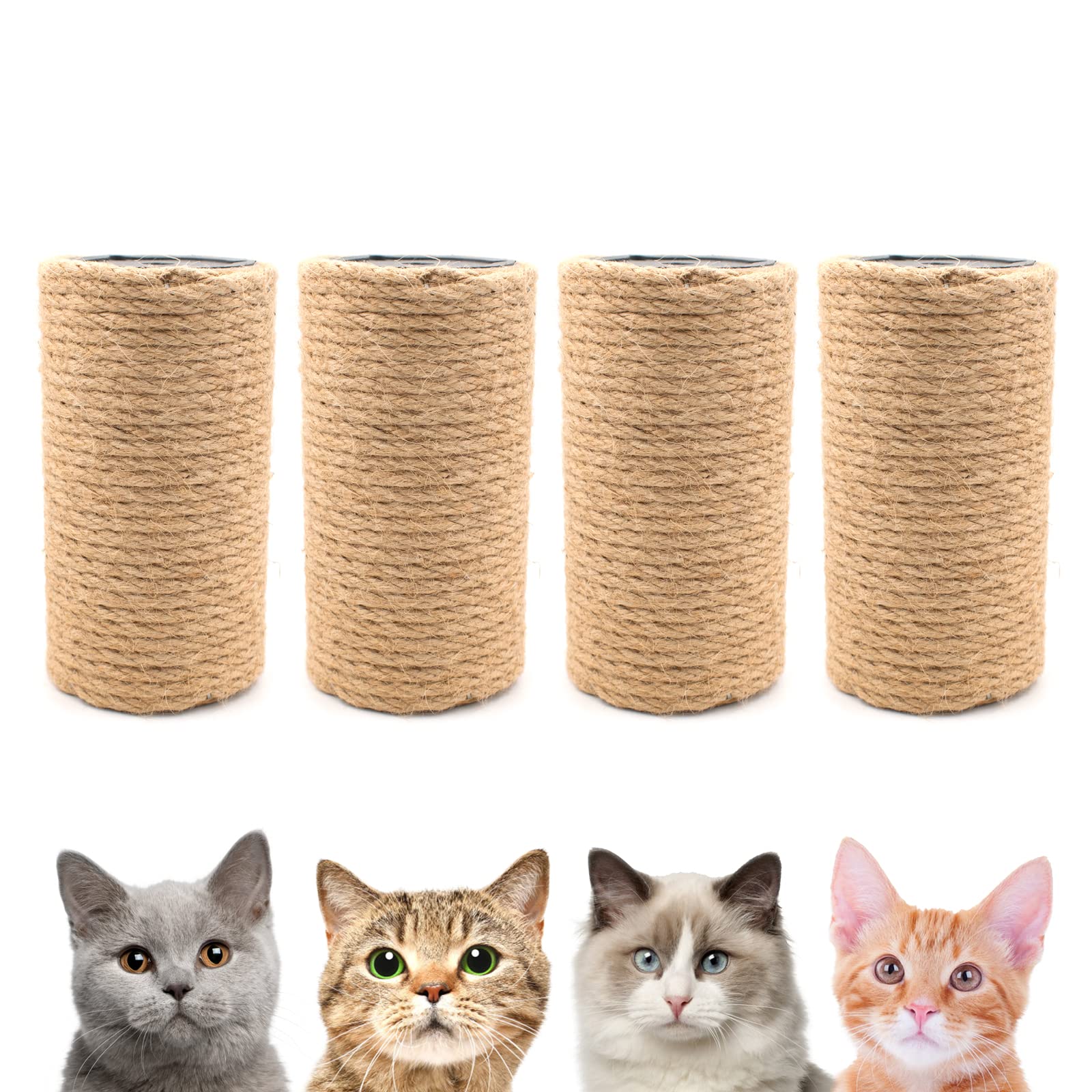 4PCS Natural Sisal Rope Cat Scratching Post - 5" Scratch Pole & Tree - Indoor DIY Cat Tower Set with Replacement Parts & Hammock