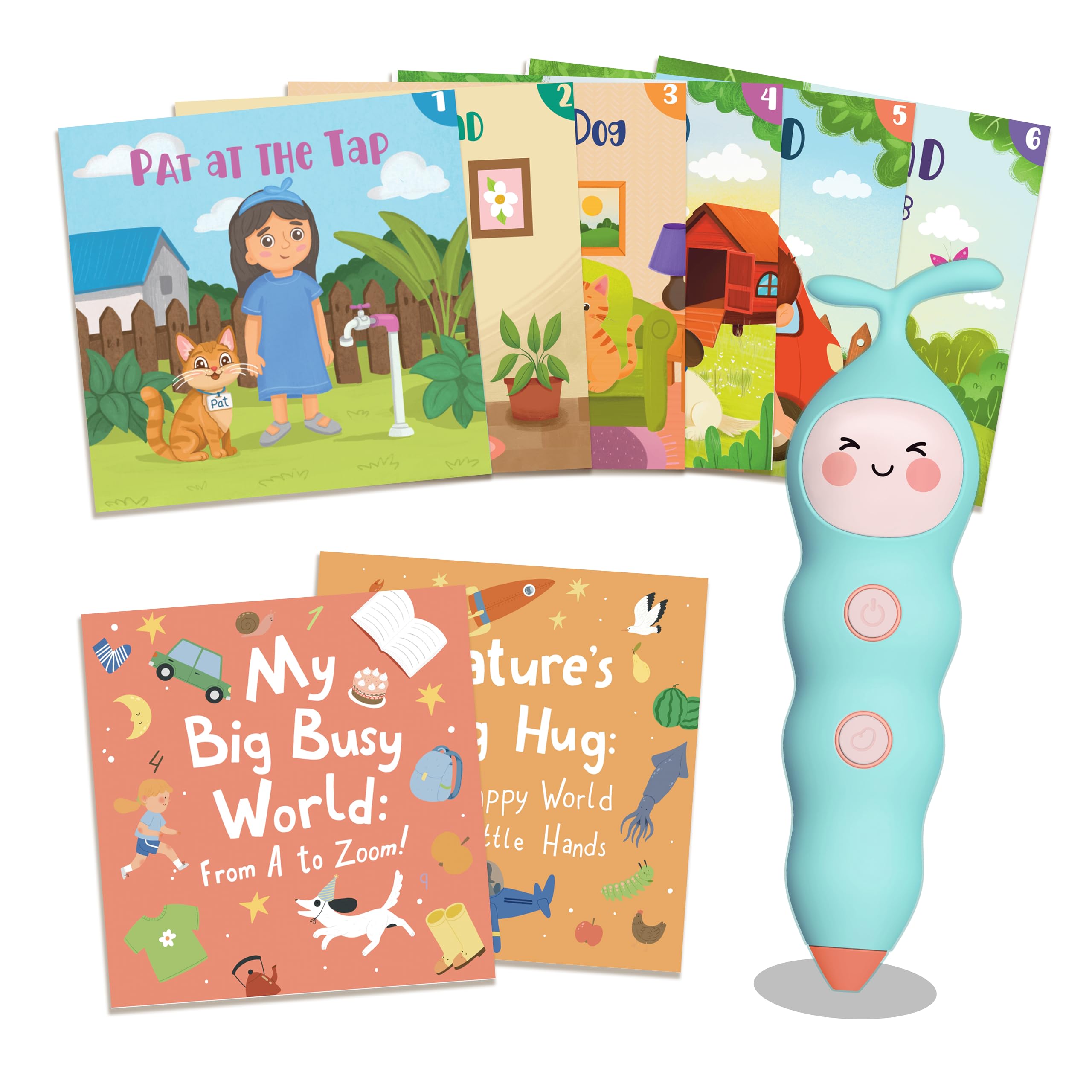QuTZ Talking Pen Book Set, Learn to Read Sound Books, Learning Toys with 8 Tap to Read Books, 600+ Words & Fun Facts, 6 Phonics Story Books, 700+ Games, Educational Toy for Kids 3+ (Cardboard Version)