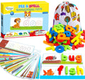 Officygnet Learning Toys for 3 4 5 6 Years Old Boys and Girls, See & Spell CVC Word Builders with Alphabet Cards for Kids Ages 3-5, Matching Letter Game for Preschool Toddler Learning Activities