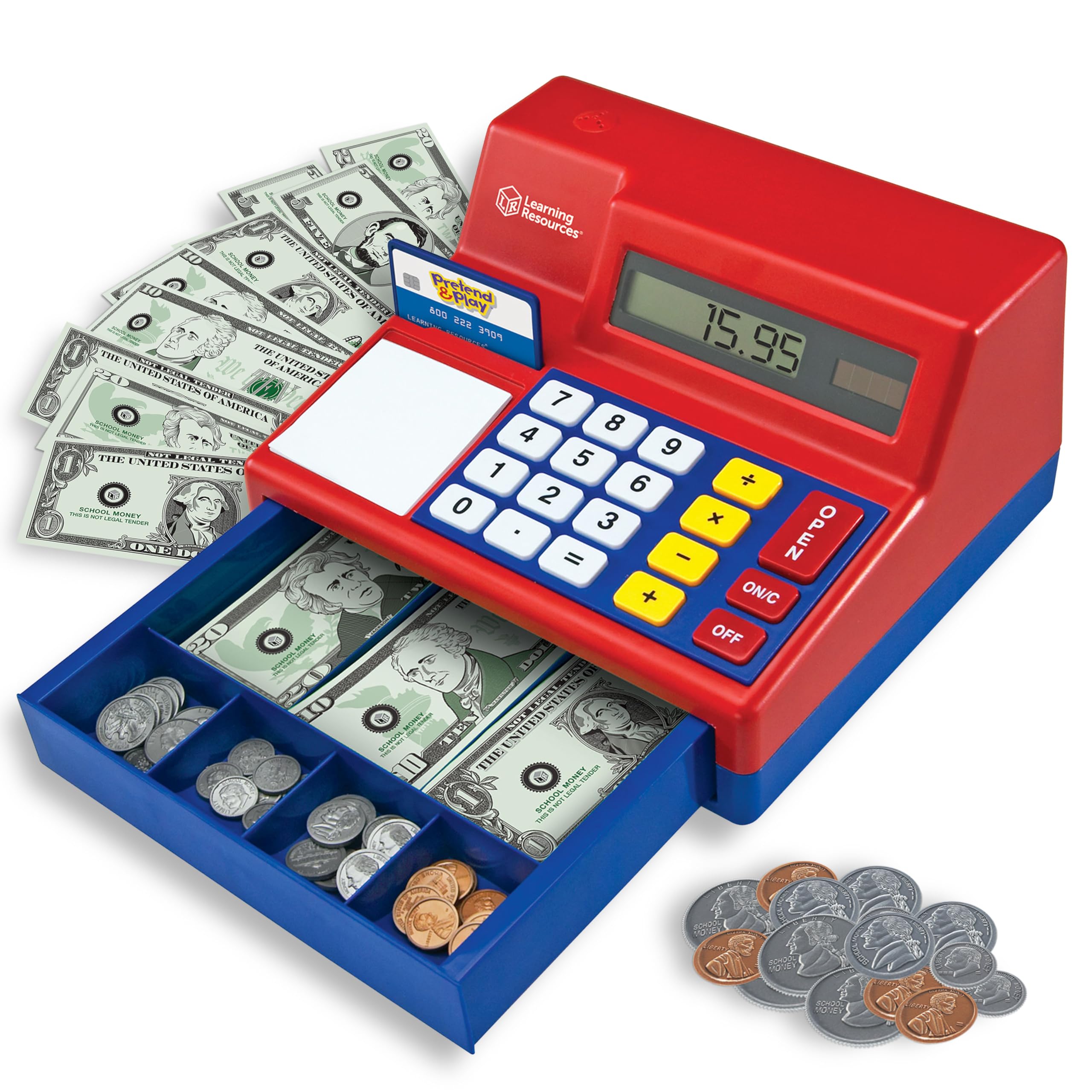 Learning Resources Pretend & Play Calculator Register Toy - Kids Play Set & Credit Card Toy, Register for Kids, Pretend Grocery Store Shopping Playset for Toddlers, Teaching Math Set