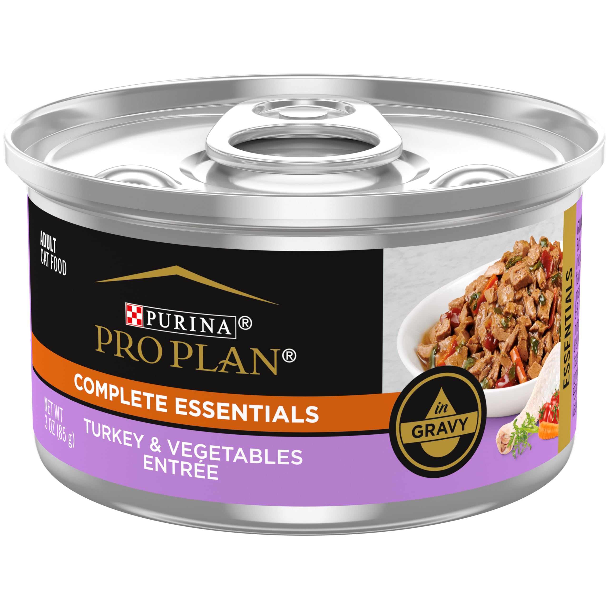 Purina Pro Plan Gravy, High Protein Wet Cat Food, COMPLETE ESSENTIALS Turkey & Vegetable Entree - (Pack of 24) 3 oz. Pull-Top Cans