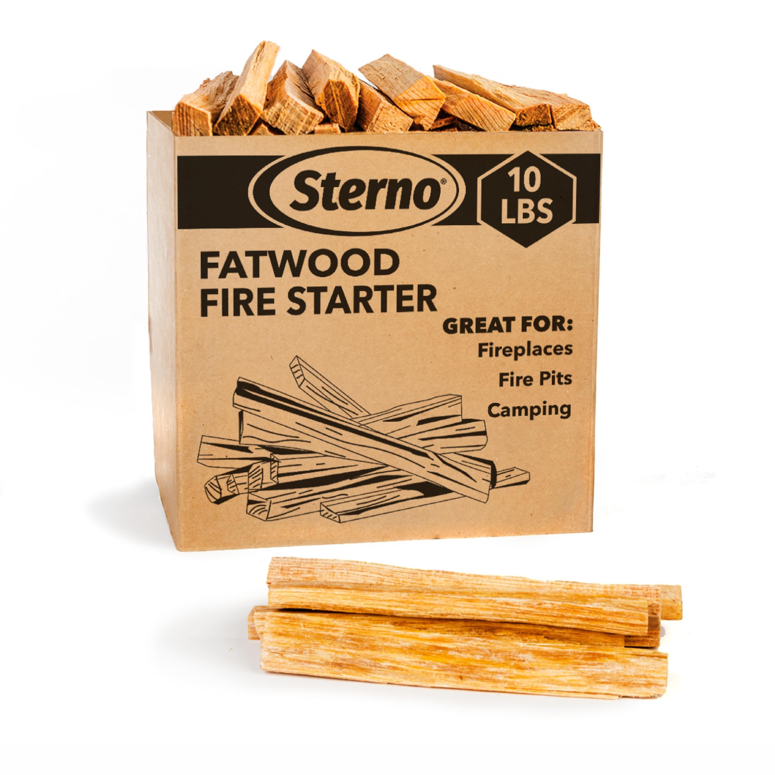 Sterno Fatwood Fire Starter Sticks, 10 lb — All?Natural Resin?Rich Pine Wood, Easy to Light, Indoor/Outdoor, Weather Resistant, Sustainably Sourced
