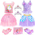 Princess Dress Up CLothes with Princess Shoes, Kids' Dress Up & Pretend Play Costumes for Little Girls, Mermaid & Unicorn Dress Up Toys Set for Toddlers, Christmas Birthday Gifts for 3-6 Role Play