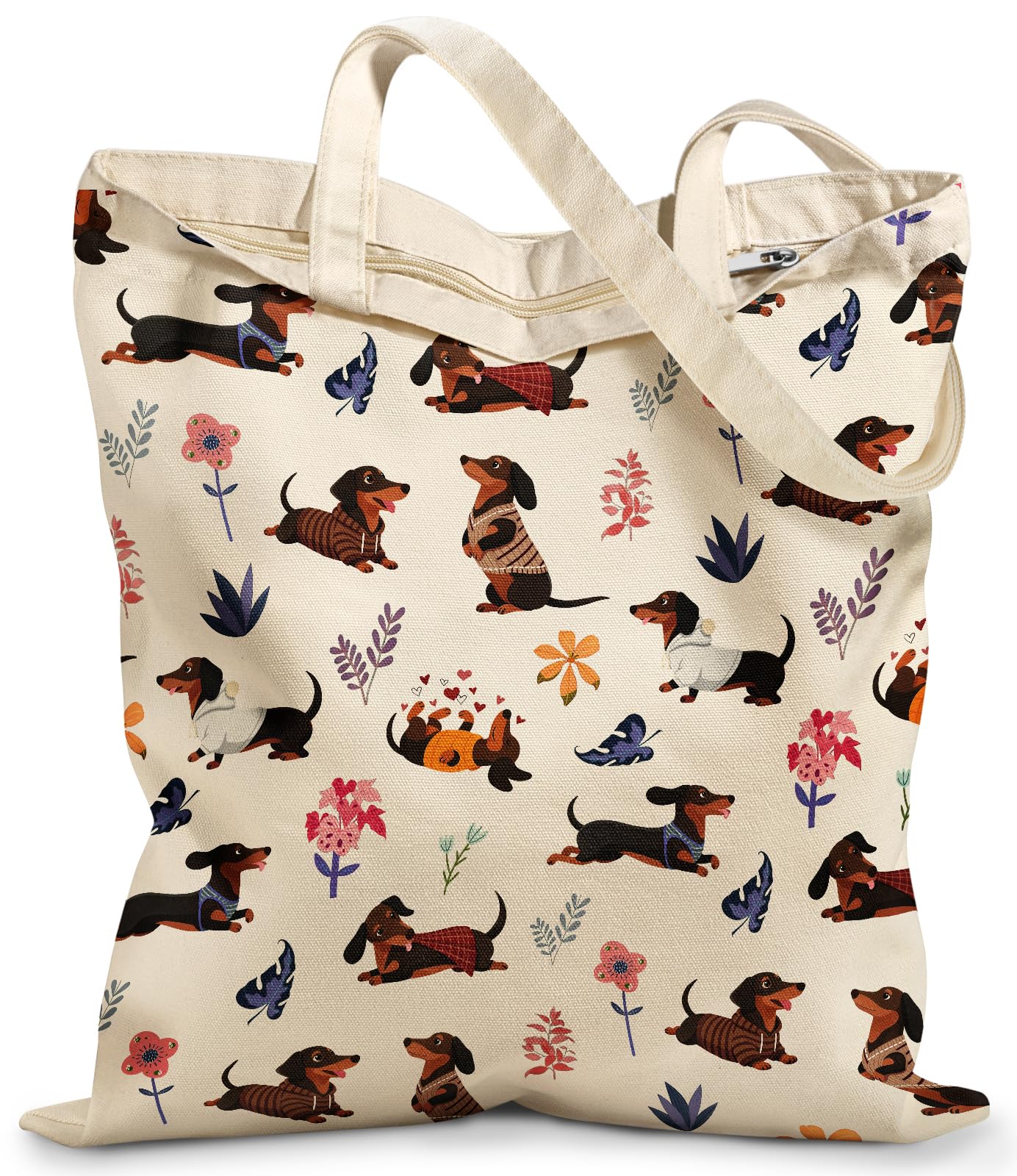 Miss Adola Canvas Tote Bag with Zipper – Cute Canvas Bags for Women Aesthetic Design Reusable Totes for Shopping Work Travel