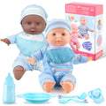 Toy Choi's Twin Baby Dolls - 12 inch Two Soft Body Black and White Doll with Accessoires, Dolls Play Set for 2 3 4 5 Year Old Boys and Girls Gift | Blue Outfit Doll Set