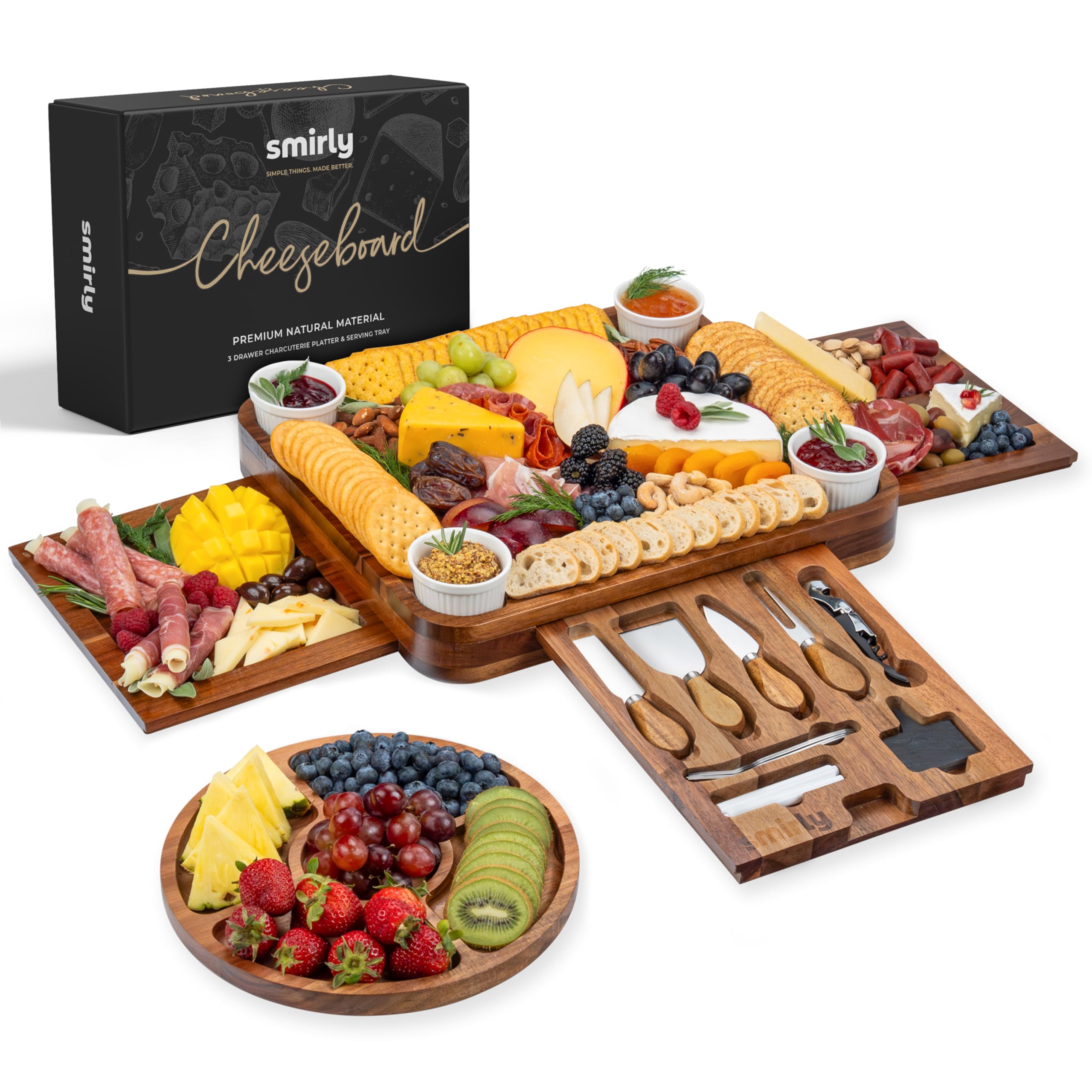 SMIRLY Charcuterie Boards Set - Large Acacia Cheese Board Set - House Warming Gifts New Home, Wedding Gift for Couple, Bridal Shower Gift, Birthday Gifts for Women