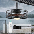 TCL Waterproof Ceiling Fan with Light: 20 Inch Black Metal Cage Design with 7 Blades for Patio, Porch, Gazebo, Remote Control, 6 speeds, Dimmable LED, DC Motor, Noiseless Fan(Black, 20 Inch)