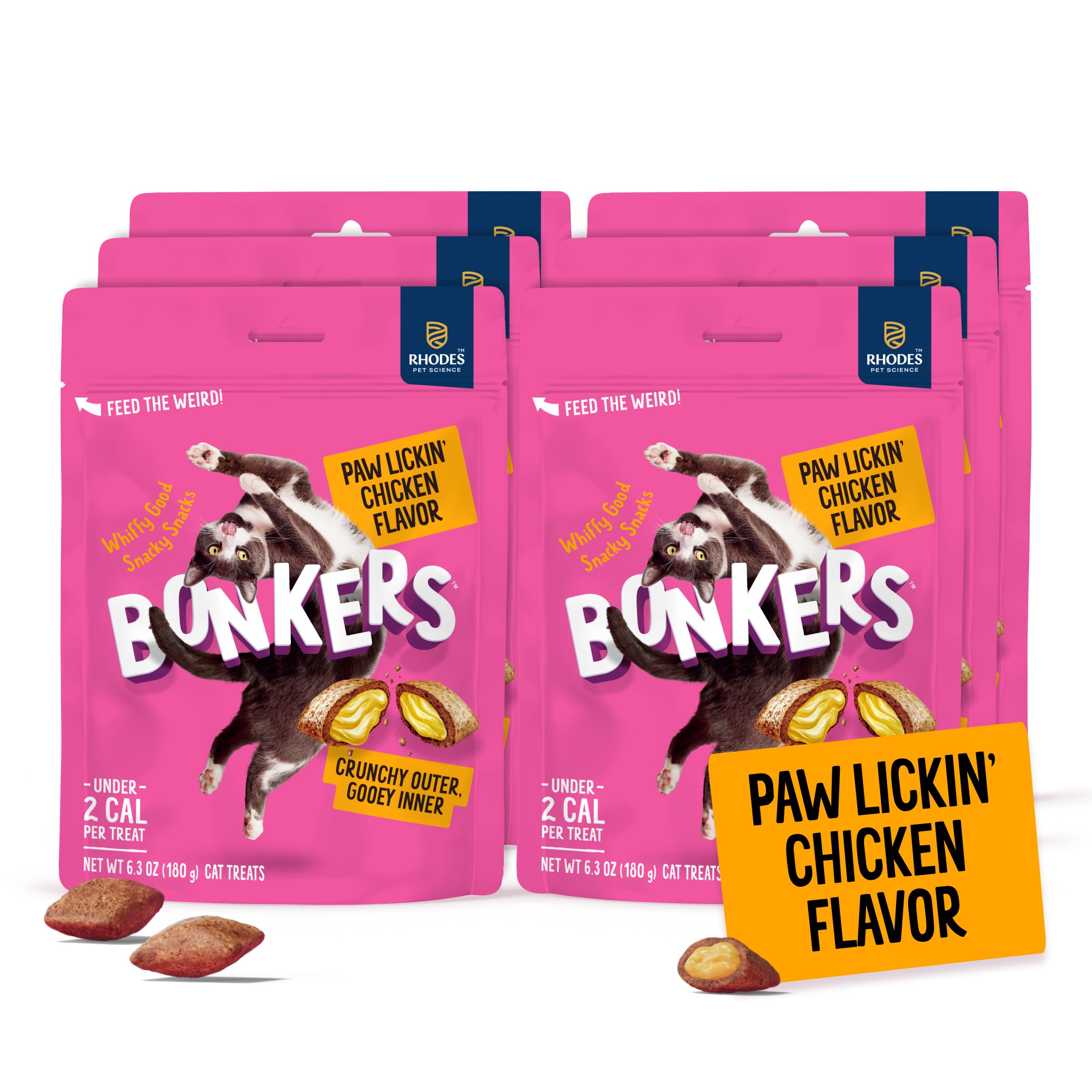 Bonkers Bites Paw Lickin' Chicken Flavor Crunchy & Soft Treats for Cats, 6.3oz Bag (Pack of 6)