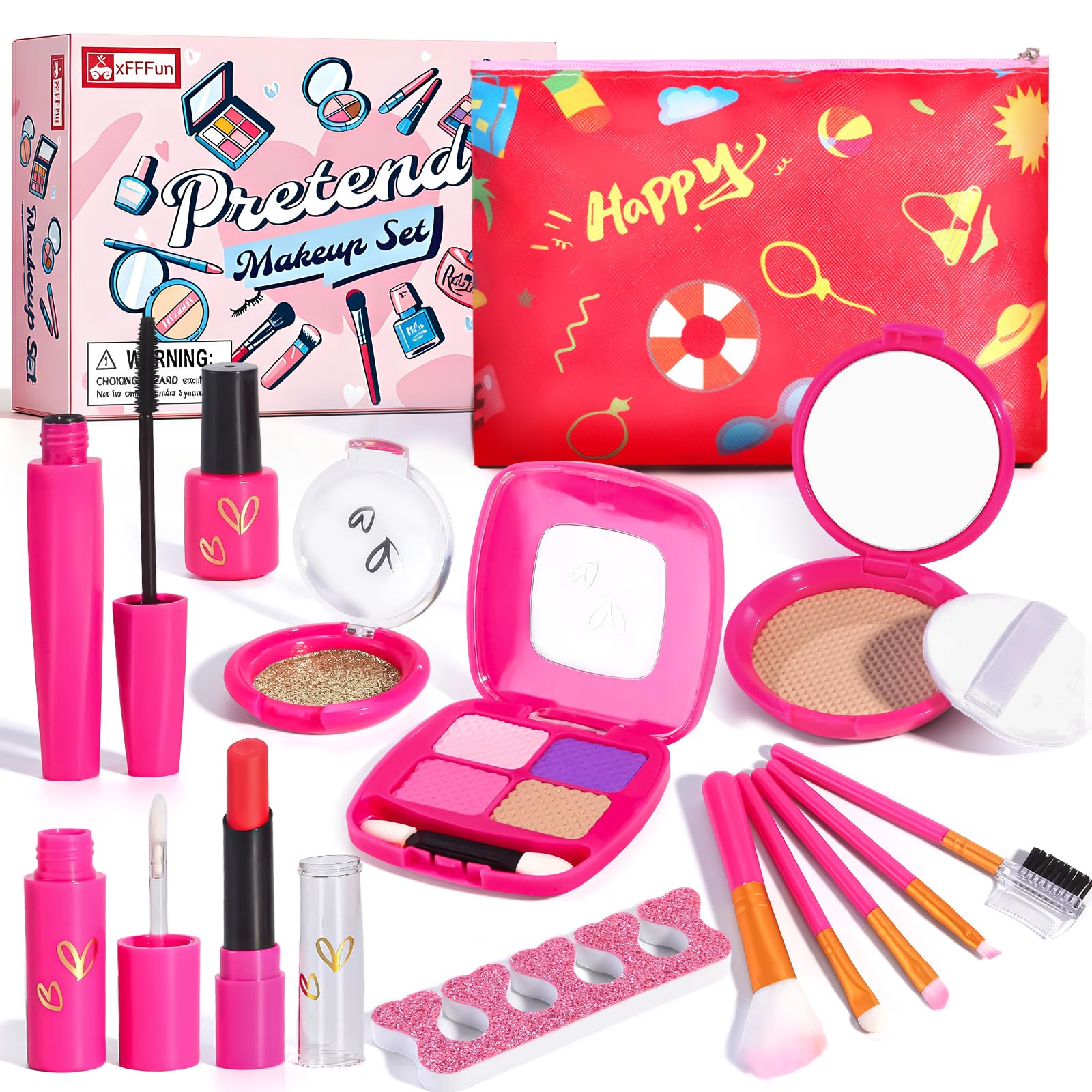 Pretend Makeup Kit for Toddlers 3-5, Kids Play Makeup Set for Girls 3-4-6, Toddler Fake Make Up Toys with Purse, Princess Pretend Play Toy for Little Girls Age 3 4 5 6 Year Old Birthday Gifts