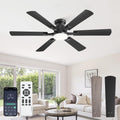 Fanbulous 52 Inch Ceiling Fan with Lights, APP & Remote Control, Flush Mount Low Profile Black Ceiling Fan, 3000-6000K Dimmable LED, Quiet Reversible Motor, 6 Blades, 6 Speeds, for Bedroom Living Room