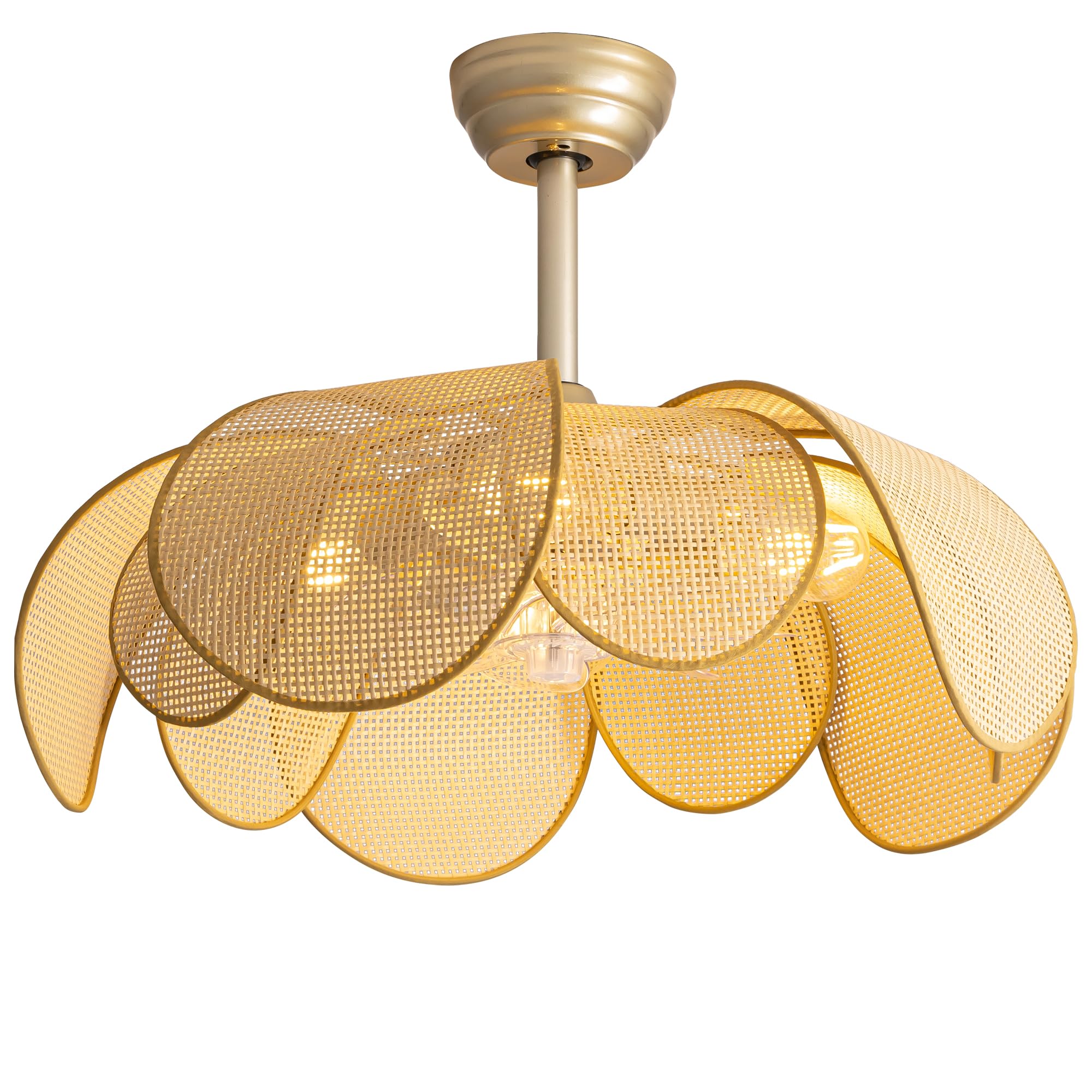 Rattan fandelier Ceiling Fans with Lights, Fandelier Chandelier Ceiling Fan and Remote,Boho,Flush Mount,Low Profile,for Bedroom,Living Room,(25.5 Inch,6 Speed