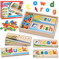 Atoylink Wooden Spell Learning Toys for 2 3 4 5 Year Old Kids Match Letter Spelling Game Board & Letters & Box, CVC Word Builder Toddler Educational Toy Kindergarten Preschool Learning Activities