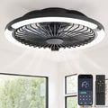 LEDIARY 20" Bladeless Ceiling Fan with Light,Low Profile LED Ceiling Fans with Remote & Smart APP Control,Modern Enclosed Flush Mount Fandelier with Timming,6 Speed,3000-6000K,Bedroom,Kids Room-Black
