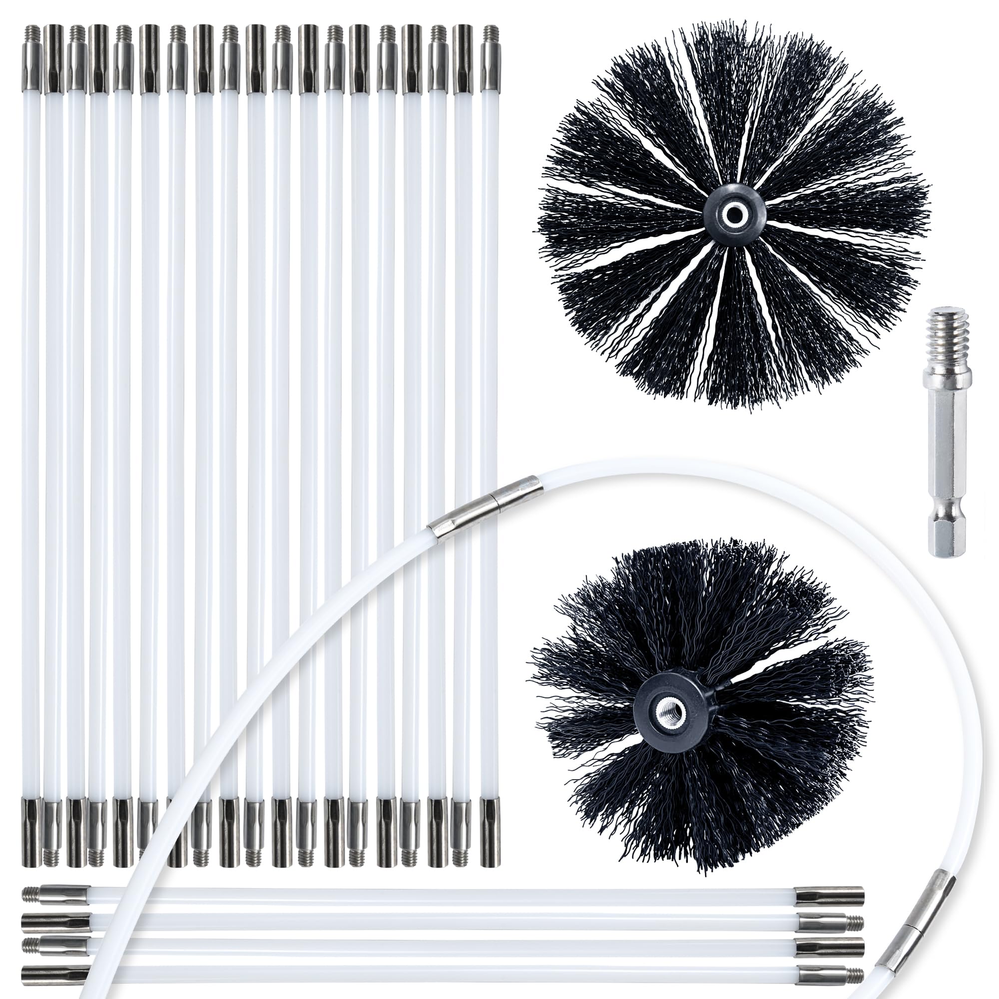 HOKLNUSE Dryer Vent Cleaner Kit Chimney Sweep Cleaning Tools Pellet Stove Cleaner Kit Air Dryer Duct Fireplace Brushes for Easy Lint Cleaning with 4" and 6" Brush Heads (Heavy Duty, 30Feet)