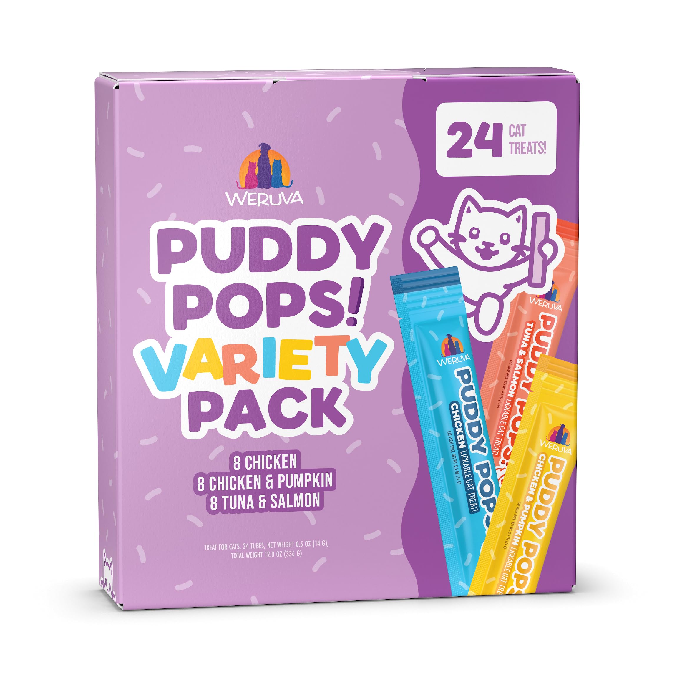 Weruva Puddy Pops, Lickable Cat Treats Variety Pack, 0.5oz Tube, Pack of 24