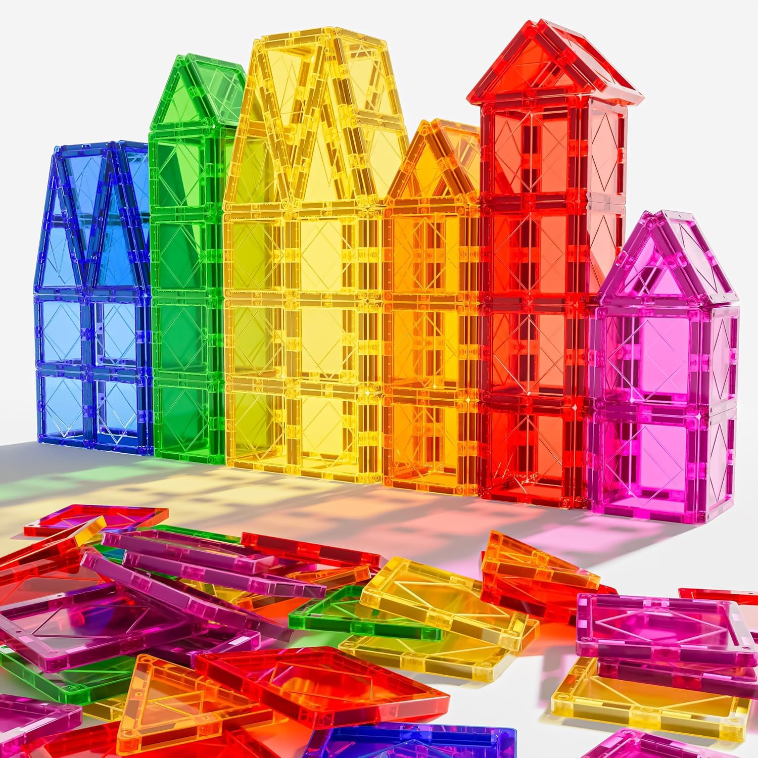 Mruikeny Magnetic Tiles Building Blocks for 3 4 5 6 7 8+ Years Old Boys Girls Colorful Magnet Stacking Toys Birthday Gift for Toddlers STEM Preschool Educational Construction Tiles Set