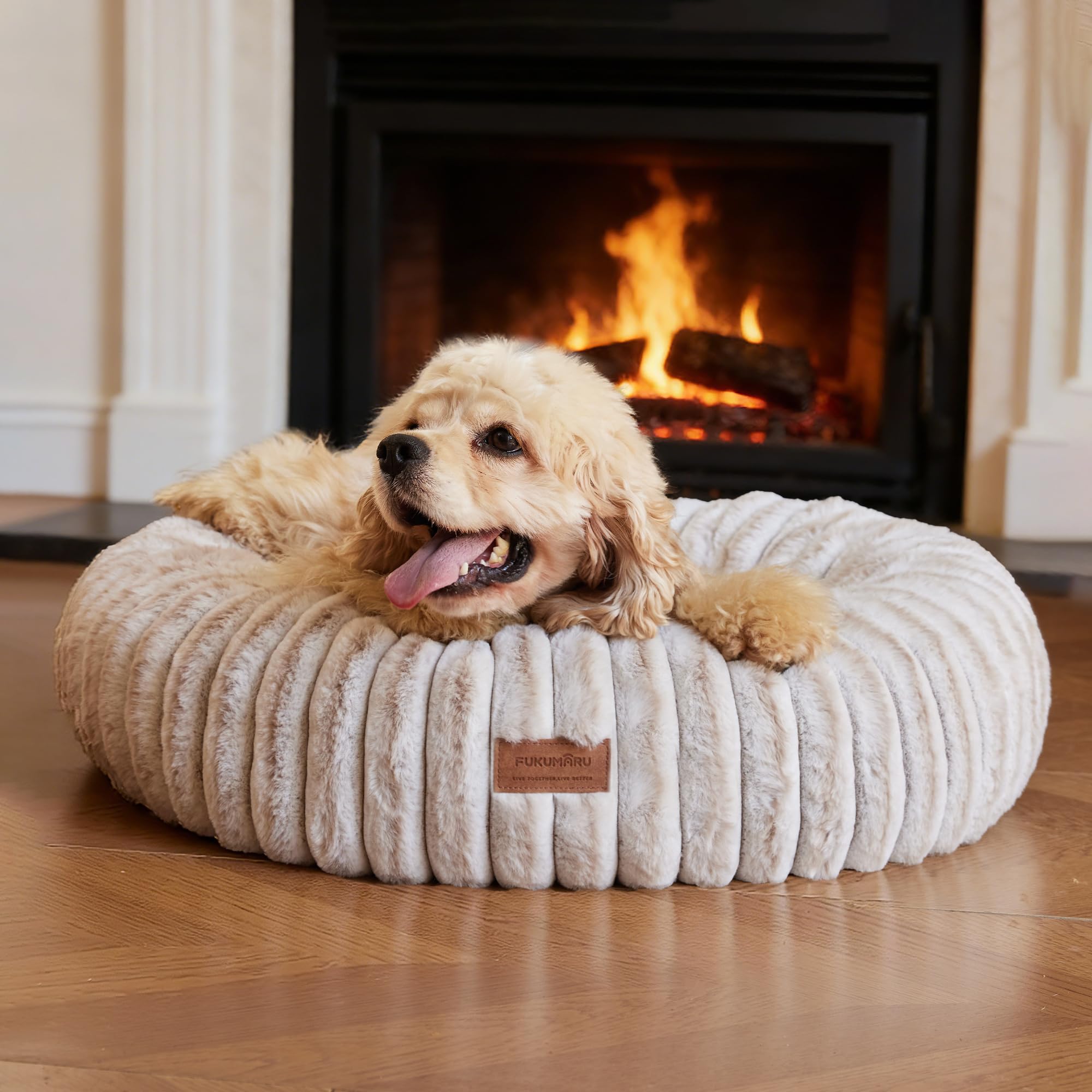 FUKUMARU Small Dog Bed, Gradient Color Donut Dog Beds for Anxious Puppies, 25 inches Calming Orthopedic Dog Beds, Round Pet Beds with Washable Cover, Cute Cat Bed for Indoor Cats, Camel