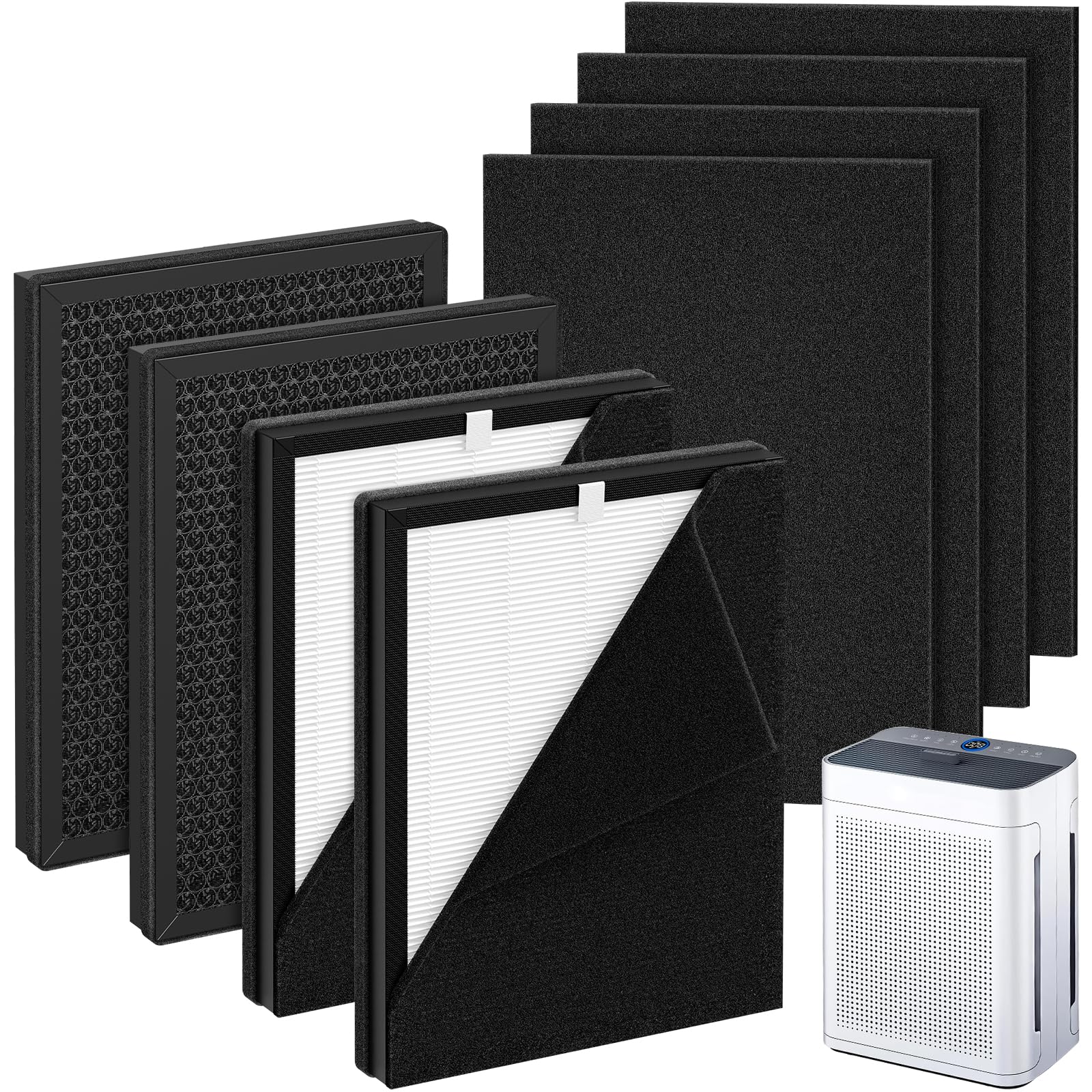 4 Pack K2 Replacement Filter Compatible with LUNINO K2 &TER Air MK-AP01 Air Purifier, 3-Stage Double-sided HEPA Filters & 4 Washable Carbon Pre-filters