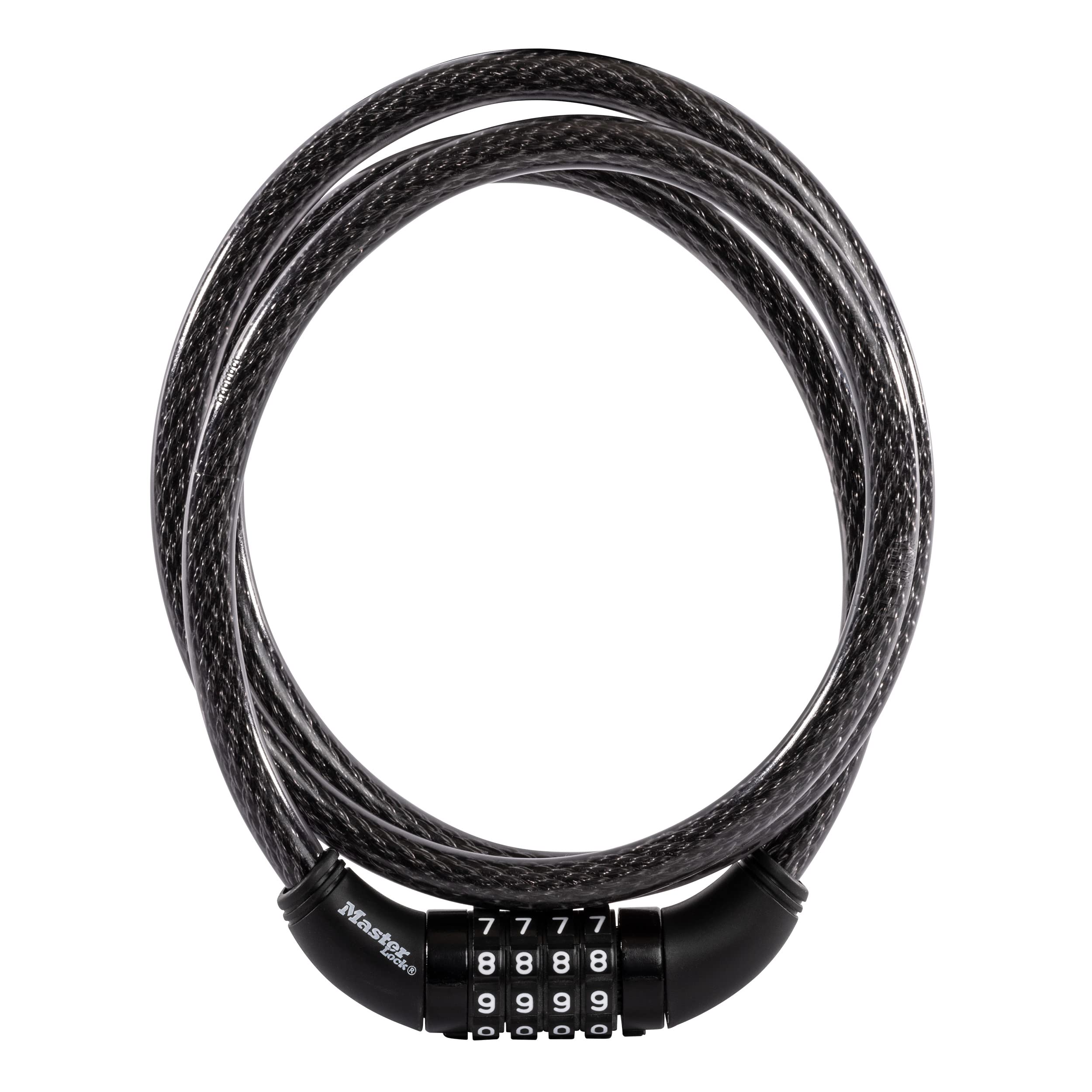 Master Lock Bike Cable Lock 5' x 1/2" Heavy Duty Anti-Theft Bike Lock Steel Cable with Black Weather Resistant Vinyl Coating for Bikes, Ebikes & Scooters, 5 Feet Long, 8370D