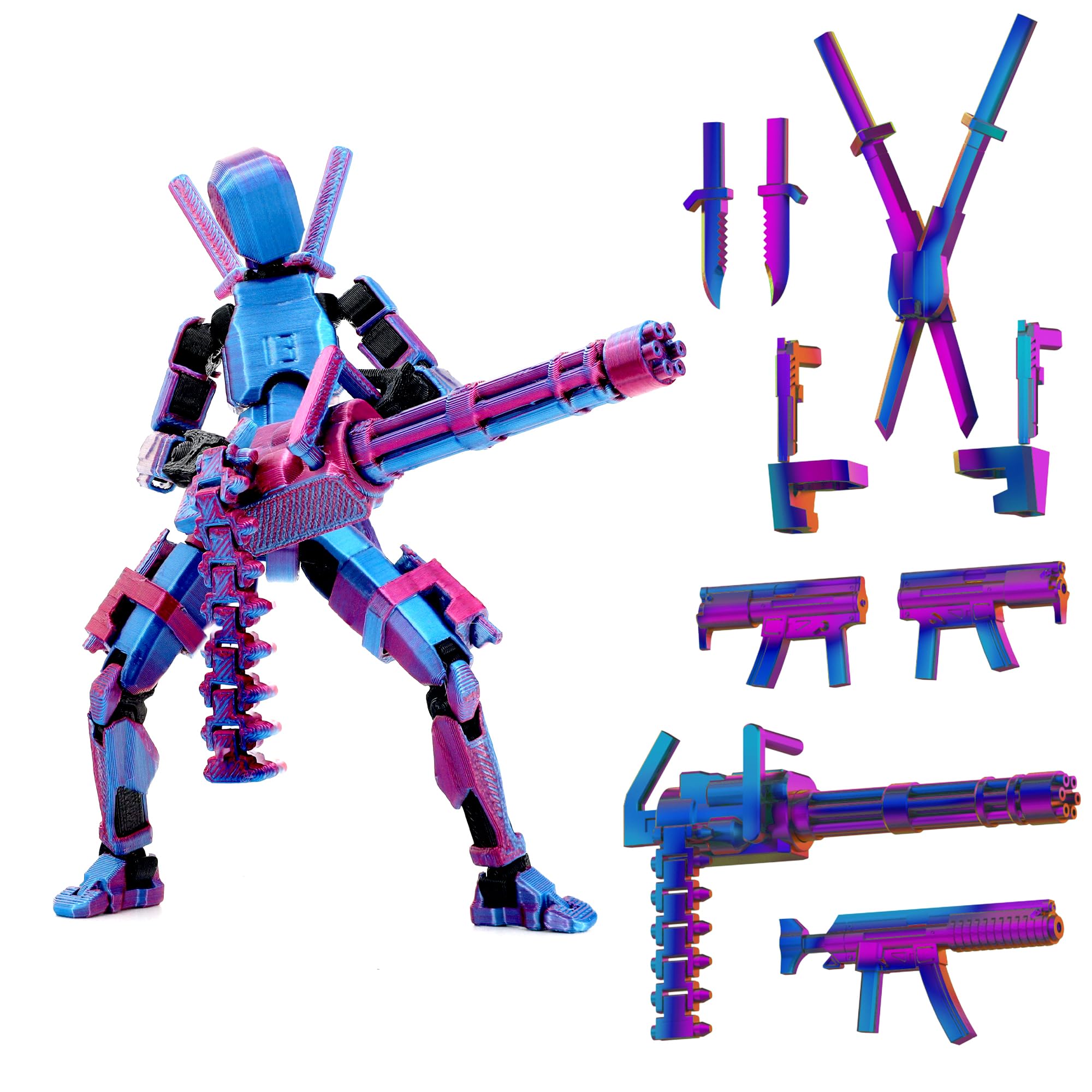 Gatling Gun Titan 13 Action Figure Set?Assembled?, Robot T Action Figure 3D Printed Dummy 13 Action Fidget Toys Figure Articulated, Lucky 13 for Collectors Desktop Decorations (Laser Purple)