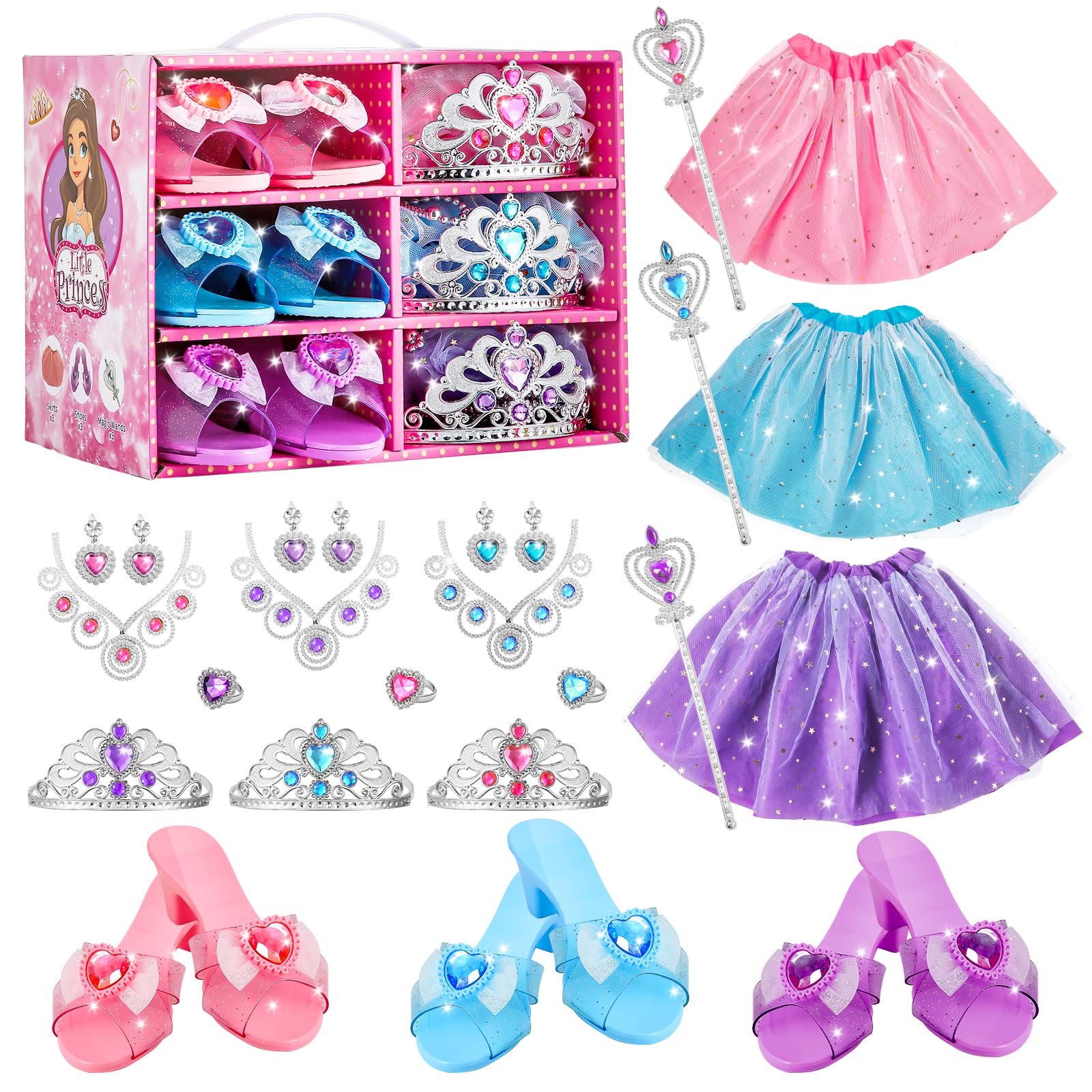 ShyLizard Princess Dress Up Sets for Girls 4-6, Costumes Set with Princess Dresses, Shoes and Accessories, Kids' Dress Up Play Toy for 3 4 5 6 Year old Toddler Girl Birthday Gift