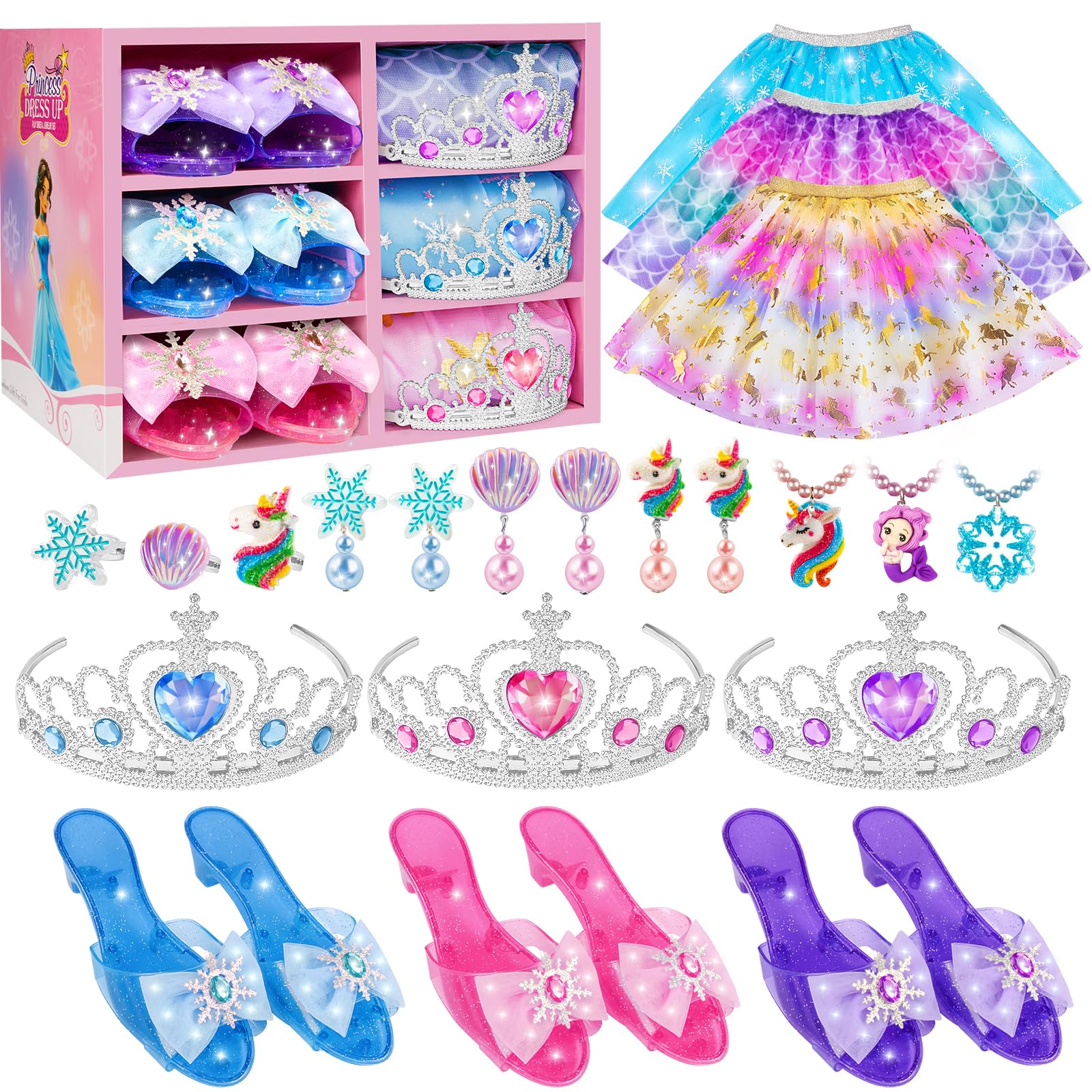 Tlooe Princess Dress Up for Girls, Dress Up Clothes for Girl with Princess Shoes, Toddler Girls Boutique, Pretend Play Gifts for Little Girl Aged 3-6 Years Old