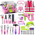 Pink Kids Tool Set for Girls-Toddler Tool Set with Electronic Toy Drill & Tool Box, STEM Pretend Play Construction Toys with Costume Vest, Educational Gifts for Age 3 4 5 6 7 Year Old