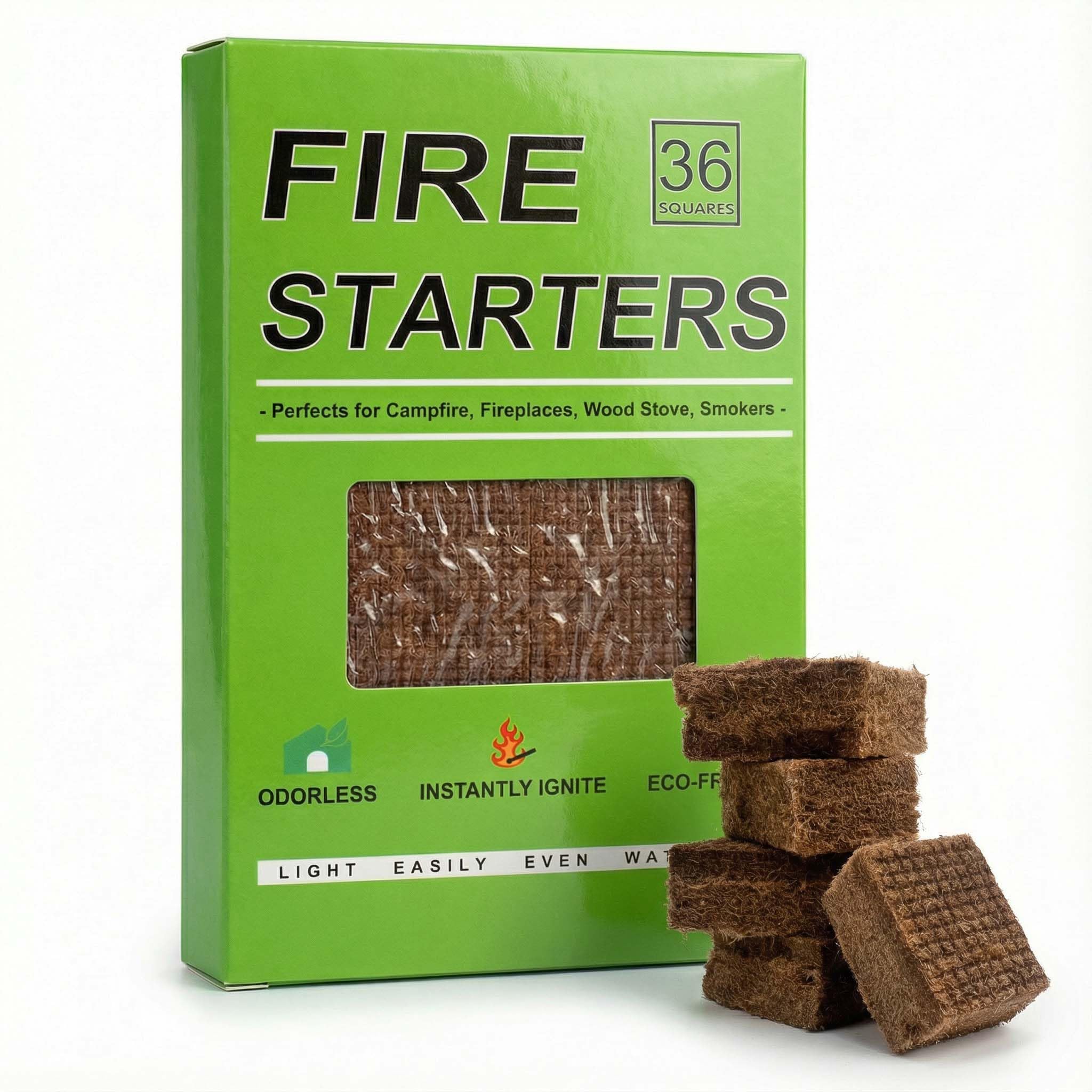 Fire Starter Squares for Grills: Natural Fire Starters Cubes - Quick Ignition Odorless Firestarter Blocks for Campfire Indoor Fireplace BBQ Outdoor Firepit & Wood Stove - 36 pcs