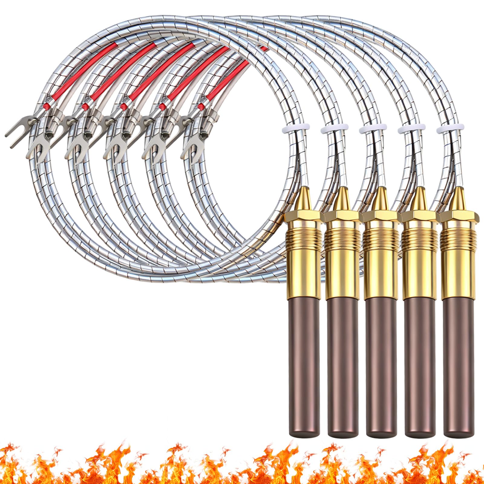 5 Pcs 36" Thermopile Generators with Two Lead for Gas 750mv Thermopile Fireplace Water Heaters Fryer Cluster Replacement Part