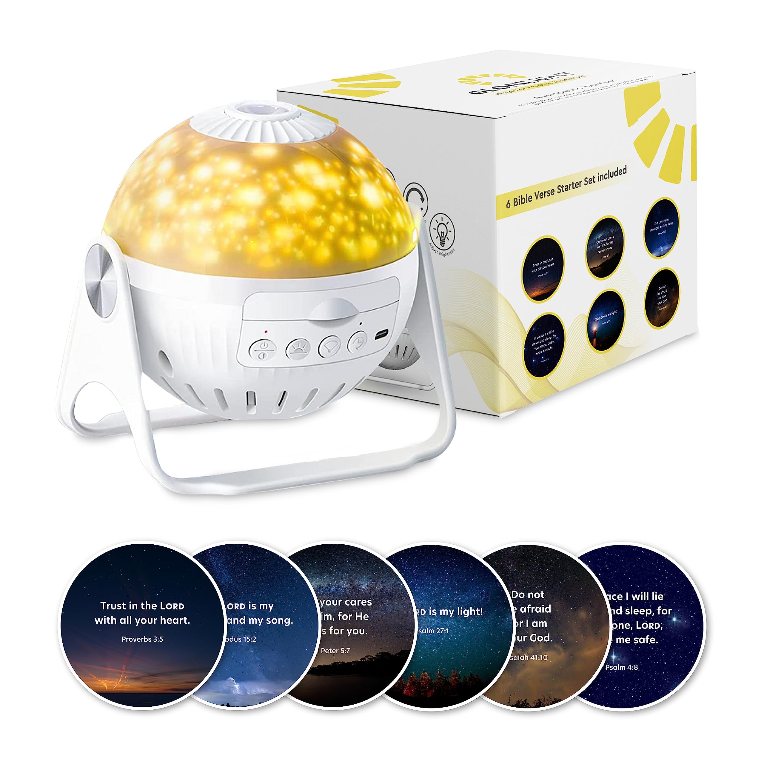HD Projector Night-Light Starter Set, Project Bible Verses on Walls or Ceilings, Includes 6 Interchangeable Discs, Help Children Live by The Truth of God’s Word, Bible Education for Kids