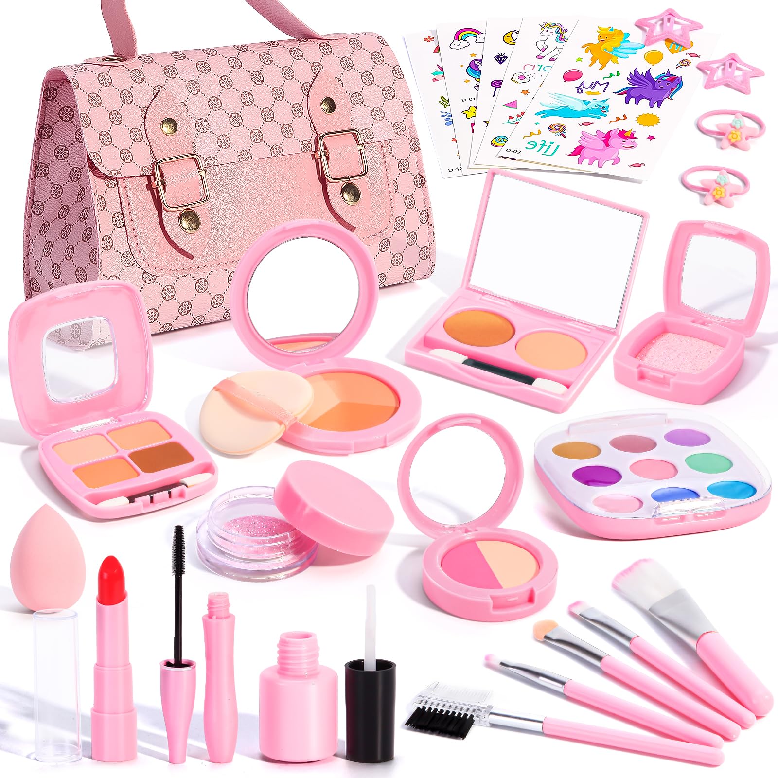 Toddlers Pretend Play Makeup Set for Kids 3-5, Fake Makeup for Girls with Toddler Purse, Make up Kit Toys for 3 4 5 6 7 Year Old Little Girls Birthday Gift