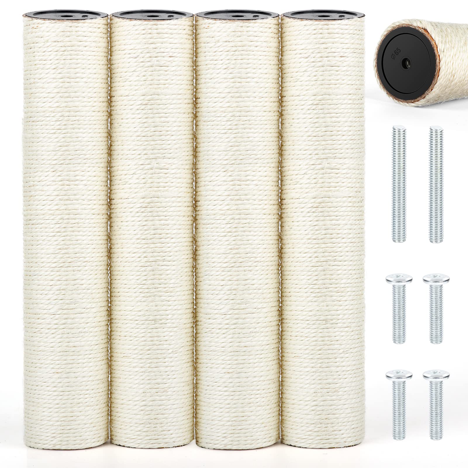4 PCS M8 Cat Scratching Post Replacement, 15.7 x 3.1 Inch Sisal Pole Cat Tree Replacement Post with Screws, Refill Scratcher Posts for Indoor Kitten Tree Tower Spare Cat Furniture Protector