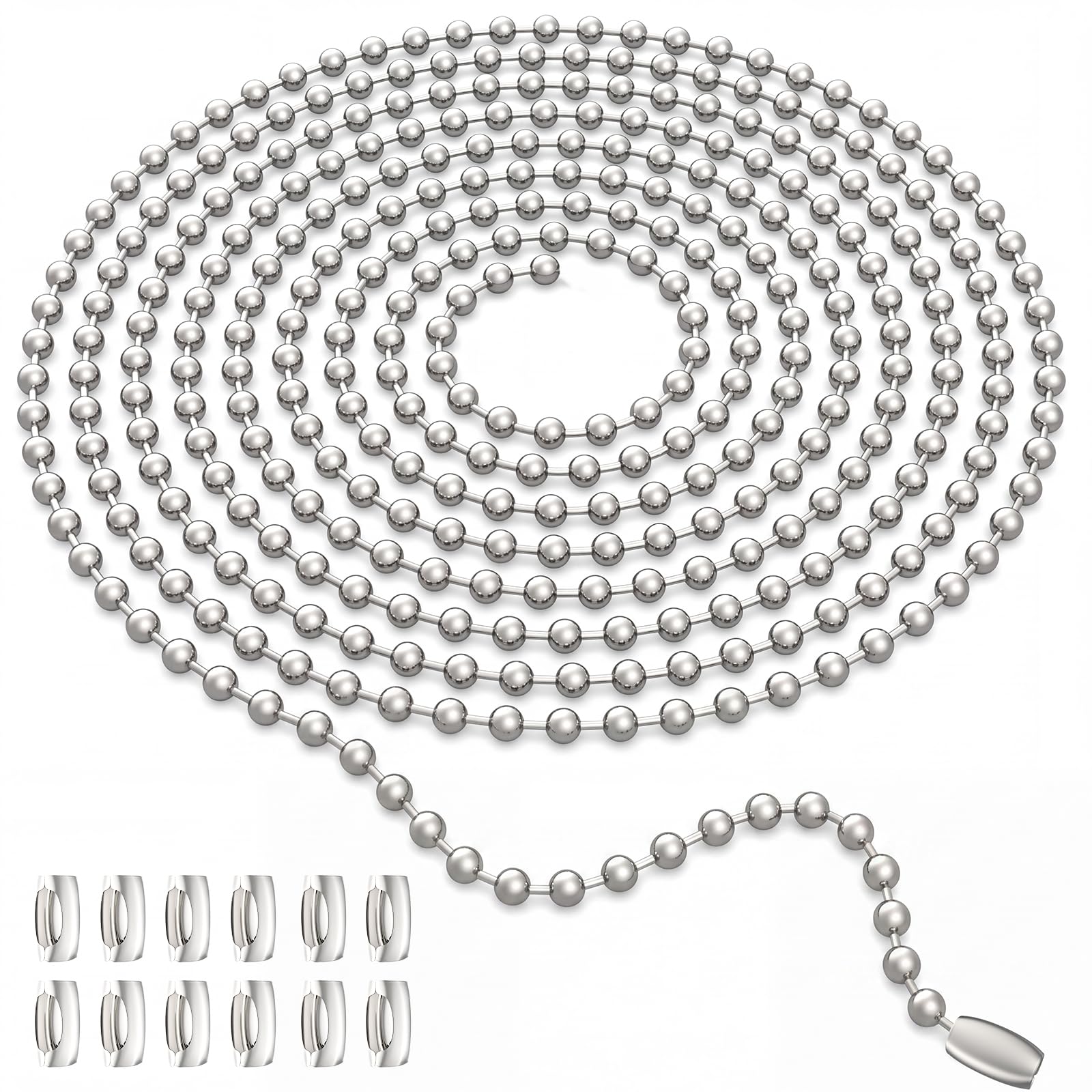 120-Inch Extra Long Ceiling Fan Pull Chain Extender, Premium Ball Chain with 12 Connectors, Versatile Pull Chain Extension for Ceiling Fan, Light Fixture, DIY Crafts (3mm Bead Diameter)
