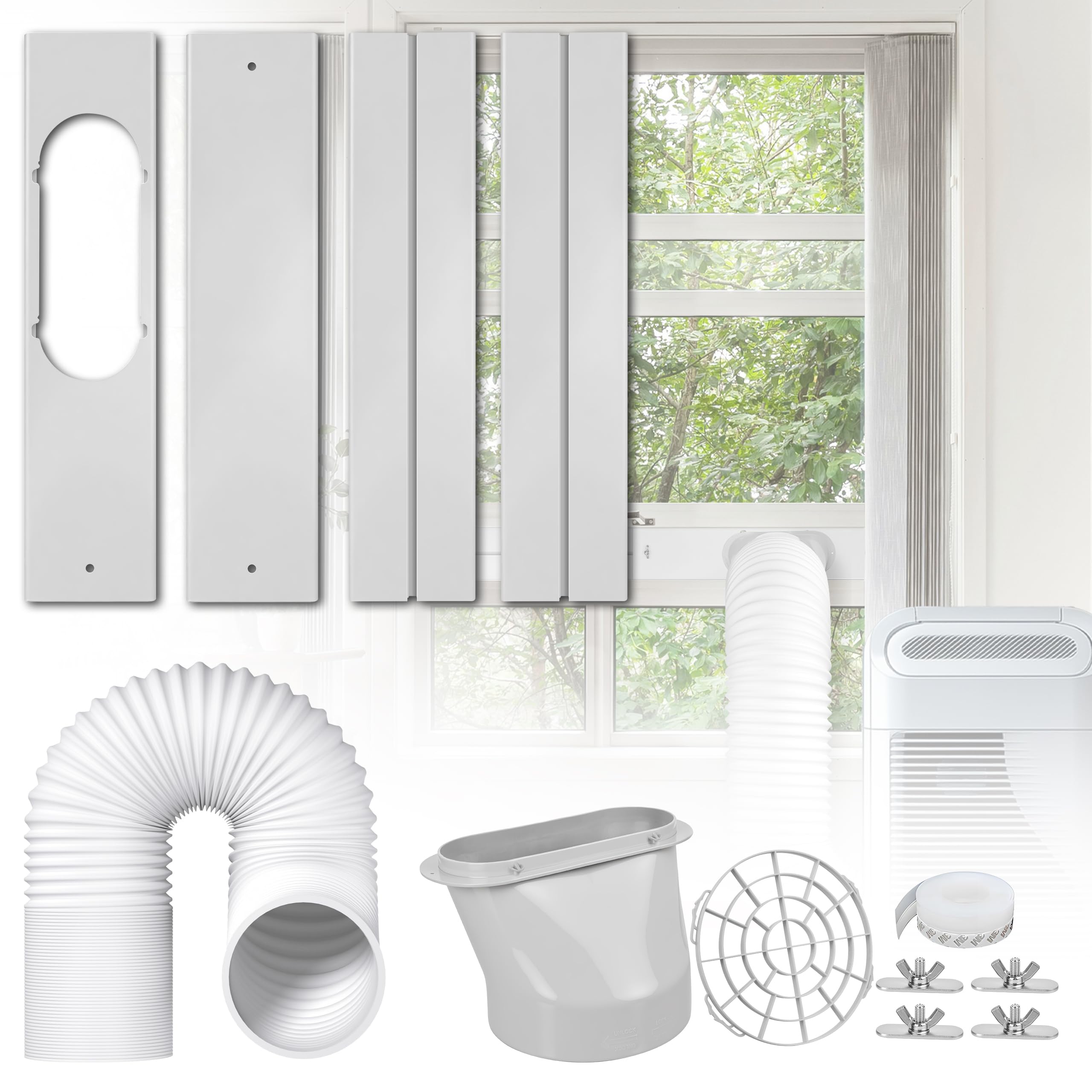 Portable Air Conditioner Window Kit: Adjustable Universal AC Seal Window Vent Kit with 5.9 Inch Diameter 59 Inch Length Exhaust Hose for Sliding Vertical/Horizontal Windows